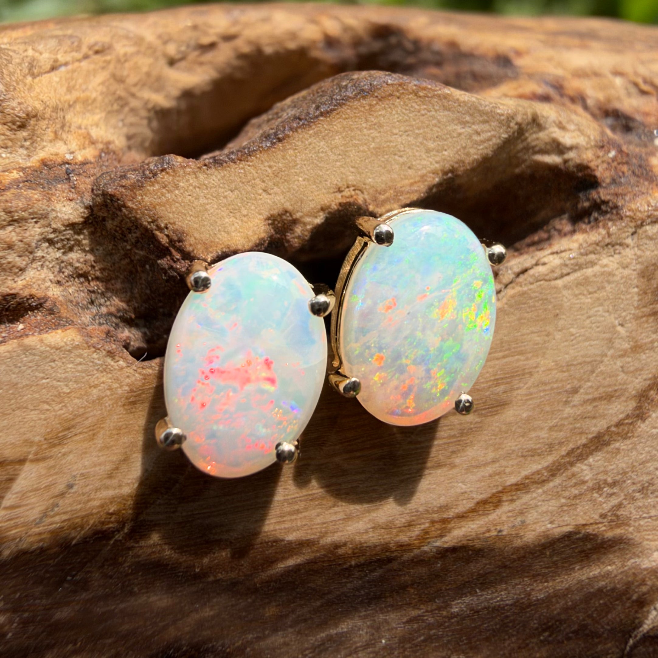 1.2ct Coober Pedy Opal Stud Earrings ~ 'Ballarat Golden Drops' | 9ct Yellow Gold | Solid Australian Opal