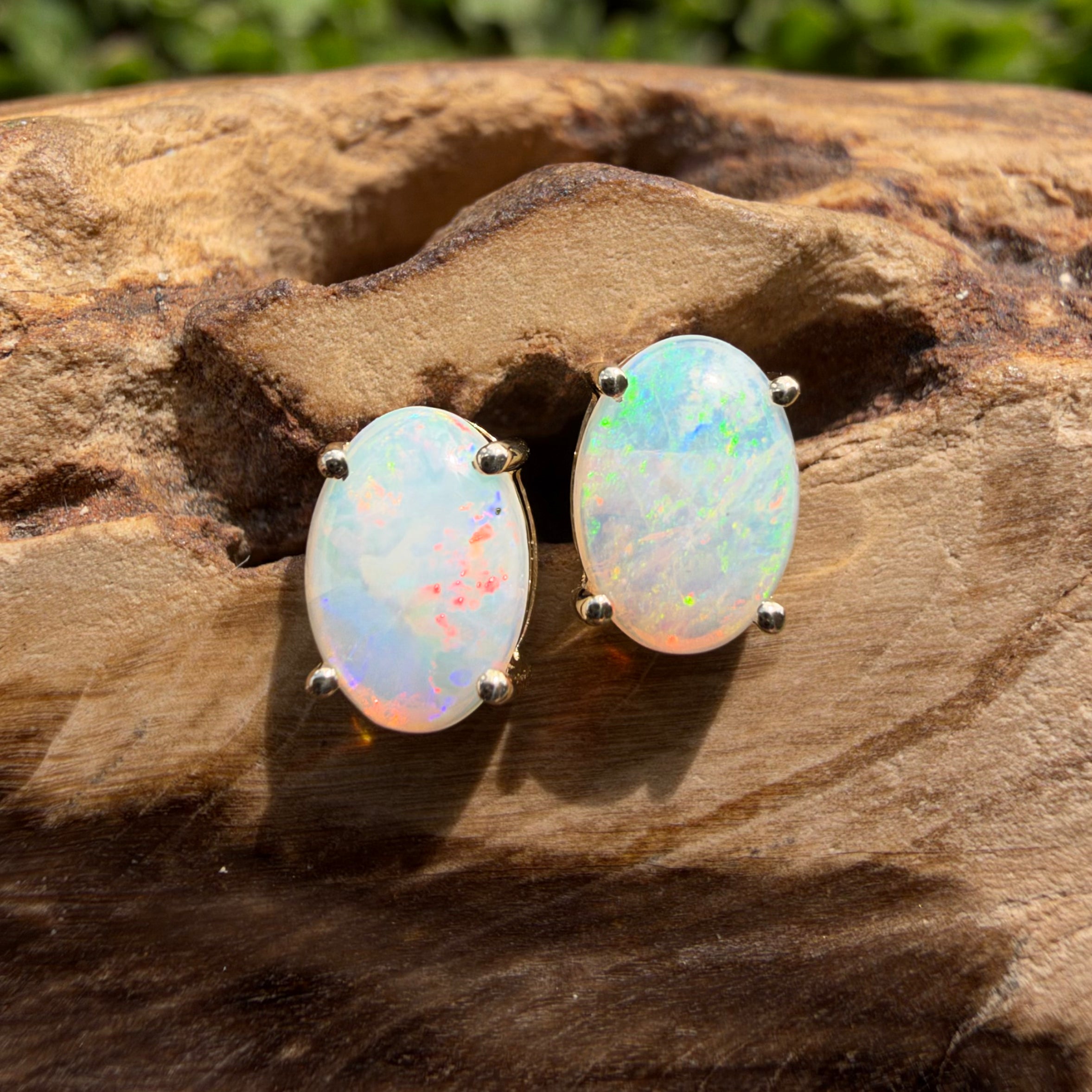 1.2ct Coober Pedy Opal Stud Earrings ~ 'Ballarat Golden Drops' | 9ct Yellow Gold | Solid Australian Opal