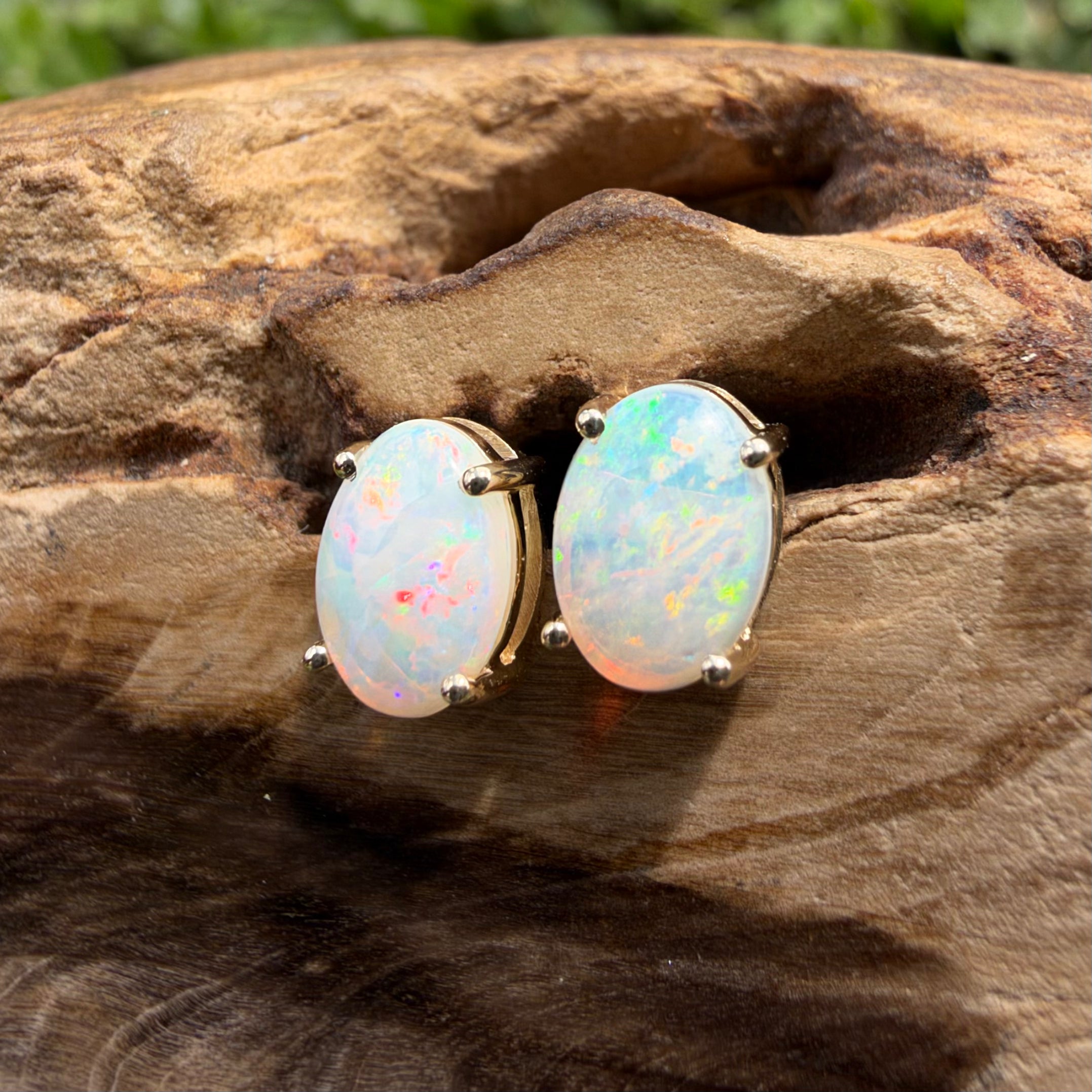 1.2ct Coober Pedy Opal Stud Earrings ~ 'Ballarat Golden Drops' | 9ct Yellow Gold | Solid Australian Opal