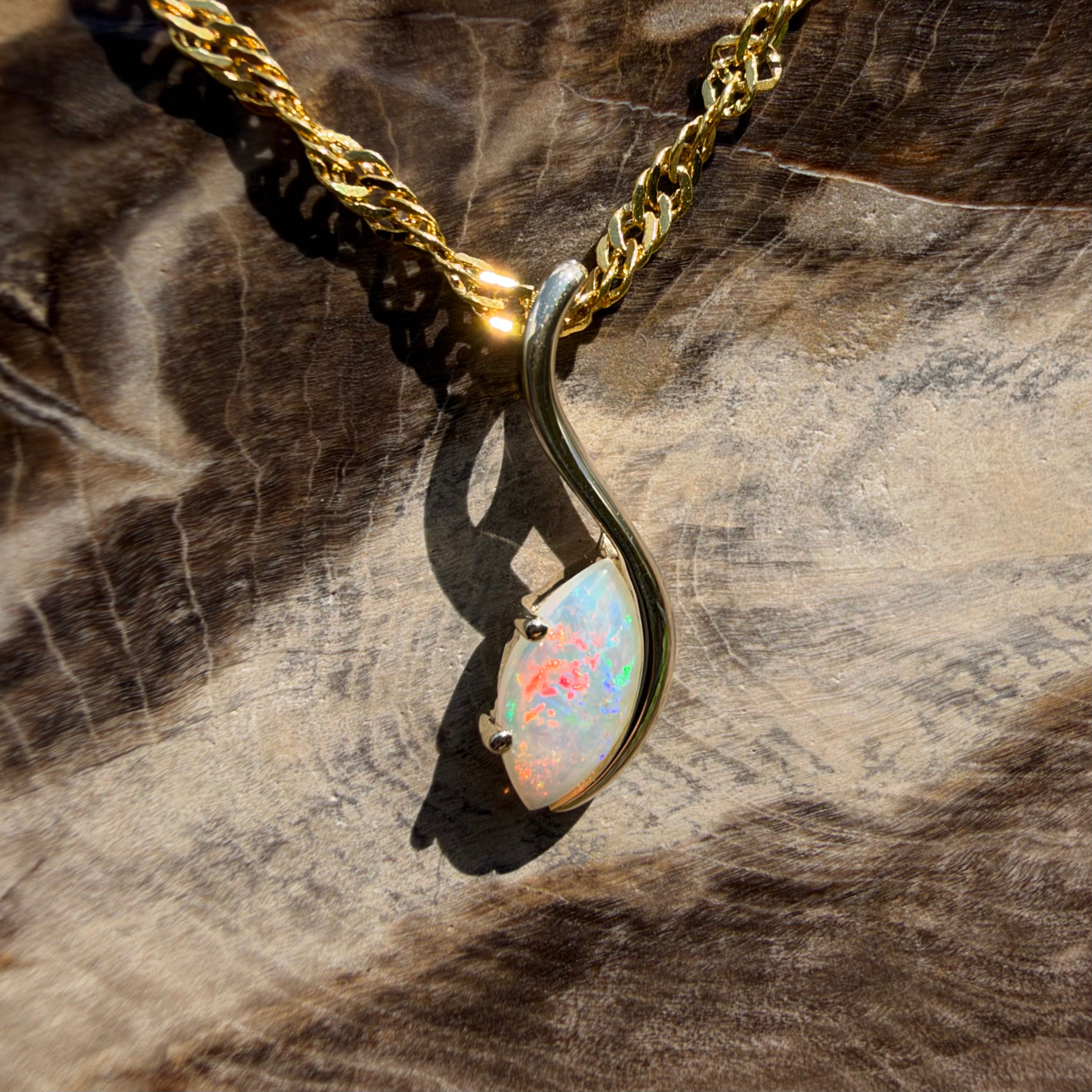 0.4ct Coober Pedy Opal Pendant Necklace ~ 'Mossman Gorge Dewdrop' | 9ct Yellow Gold | Solid Australian Opal