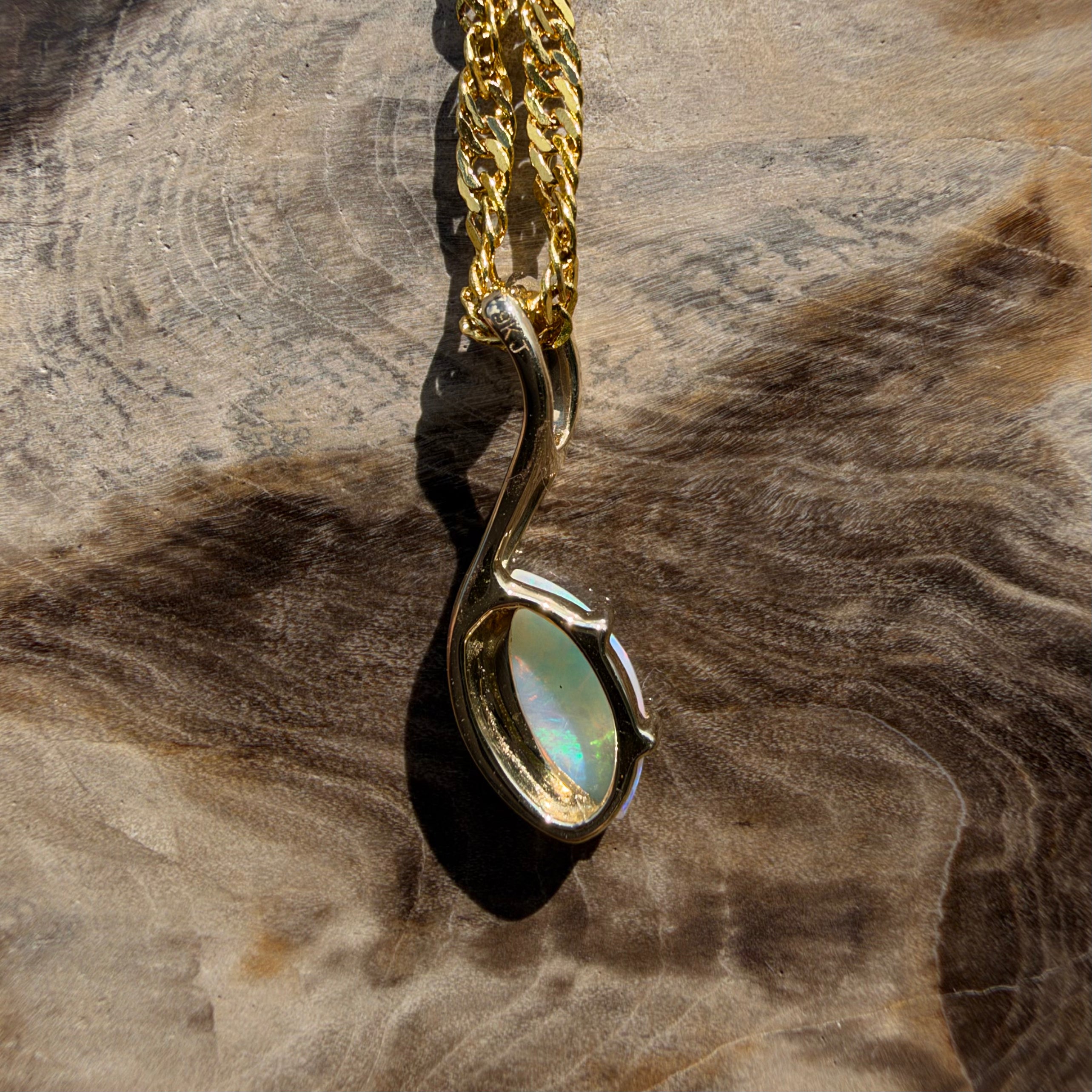 0.4ct Coober Pedy Opal Pendant Necklace ~ 'Mossman Gorge Dewdrop' | 9ct Yellow Gold | Solid Australian Opal