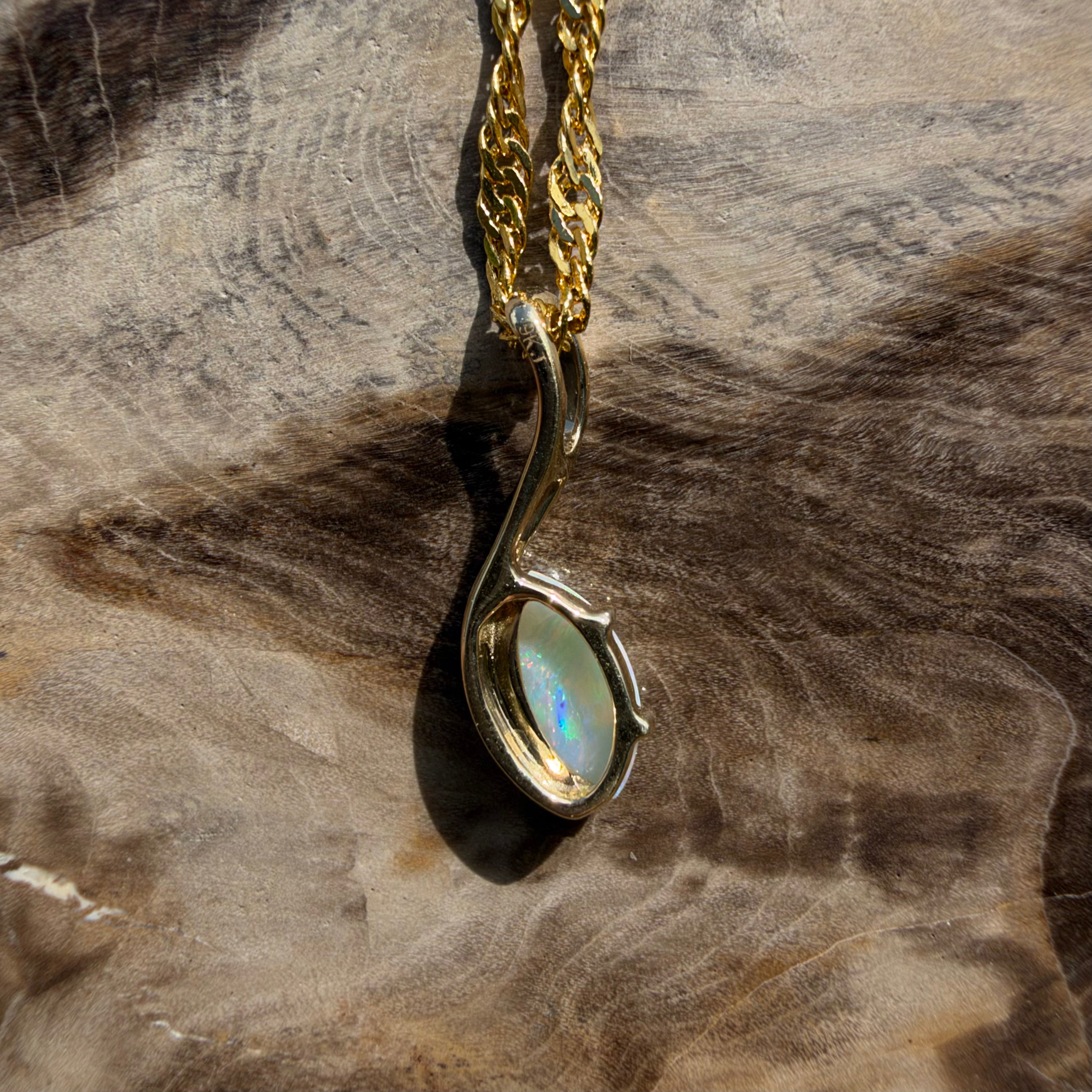 0.4ct Coober Pedy Opal Pendant Necklace ~ 'Russell Falls Droplet' | 9ct Yellow Gold | Solid Australian Opal