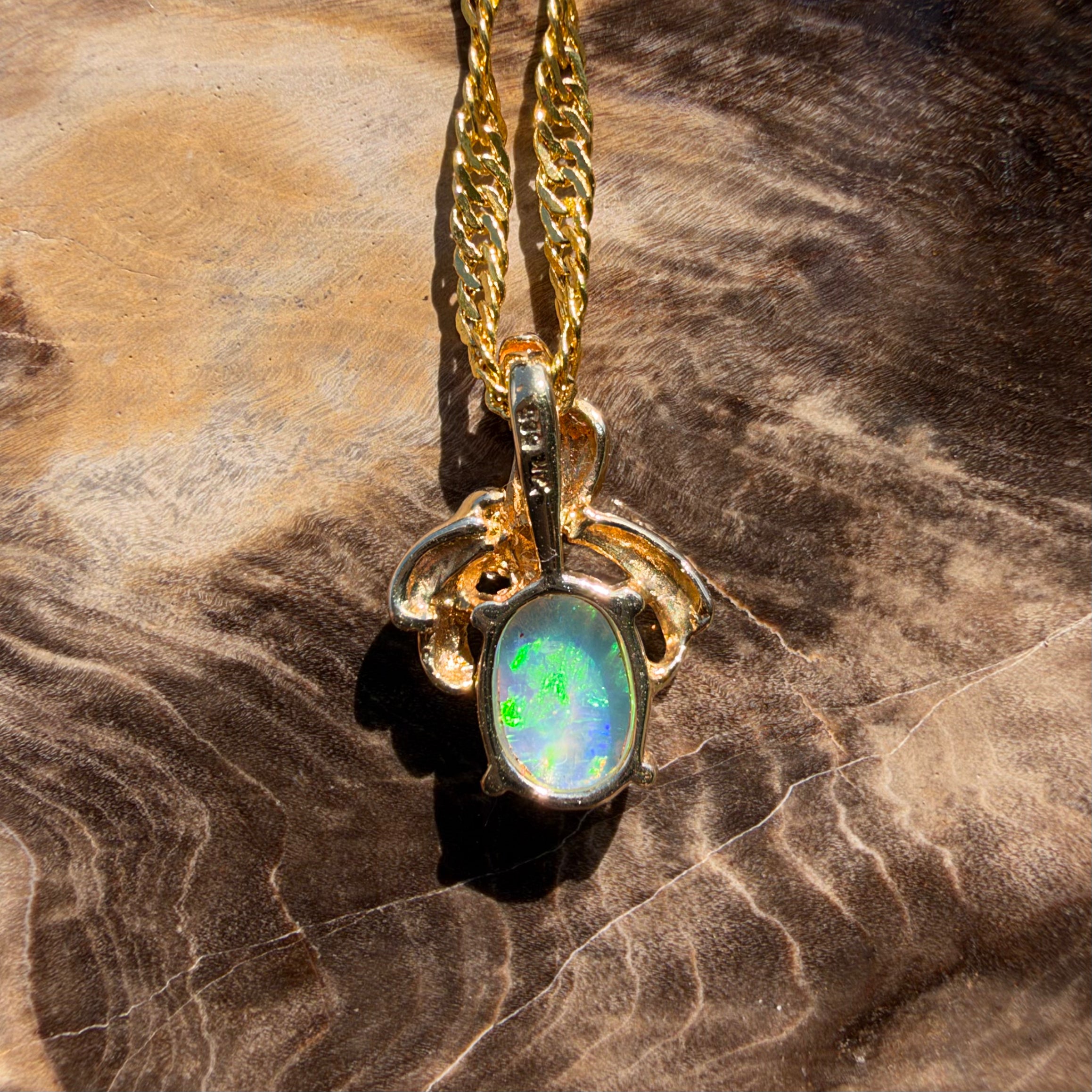 0.5ct Coober Pedy Opal Bypass Pendant Necklace ~ 'Huskisson Drift' | 14ct Yellow Gold | Solid Australian Opal