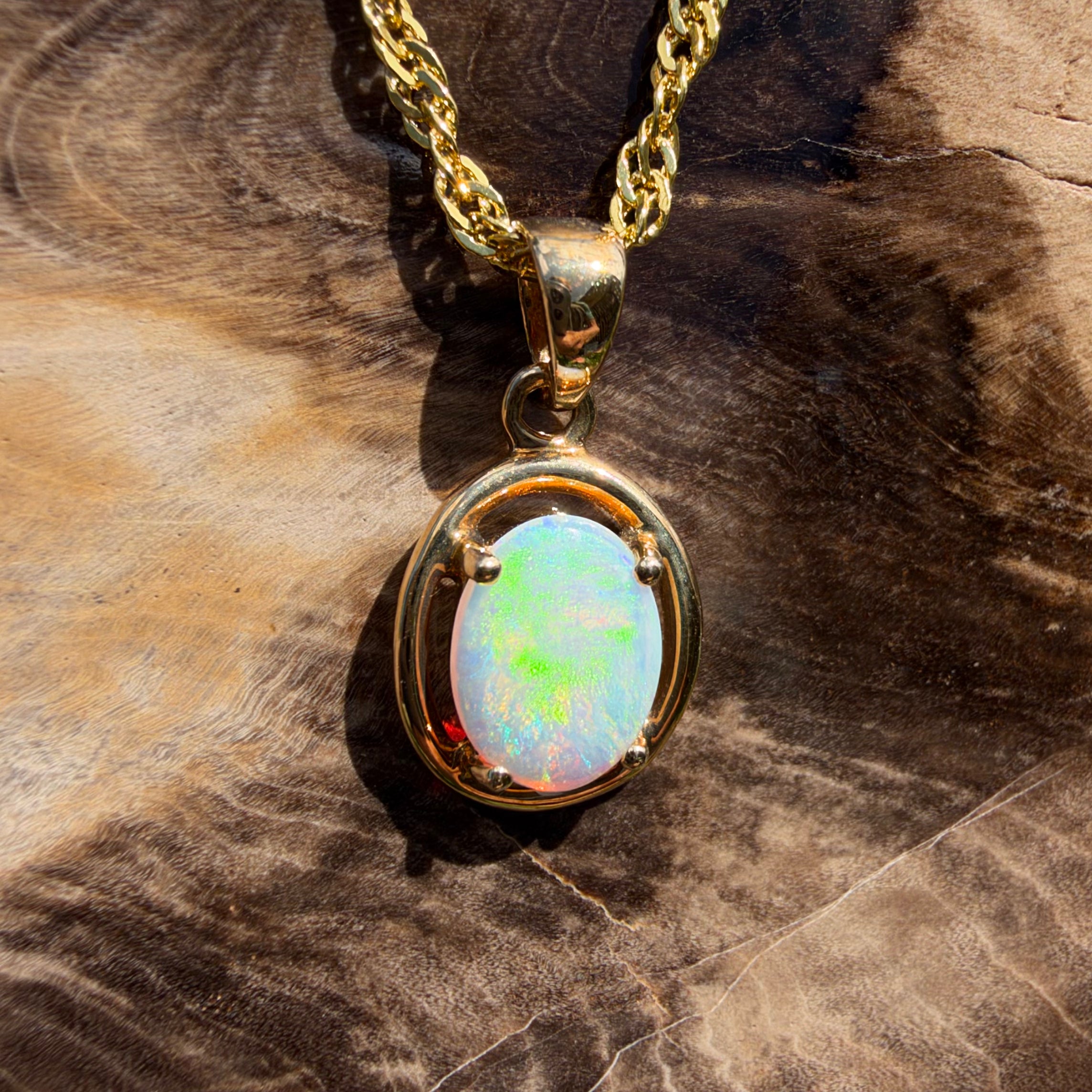 0.7ct Coober Pedy Opal Pendant Necklace ~ 'Pemberton Prism' | 14ct Yellow Gold | Solid Australian Opal
