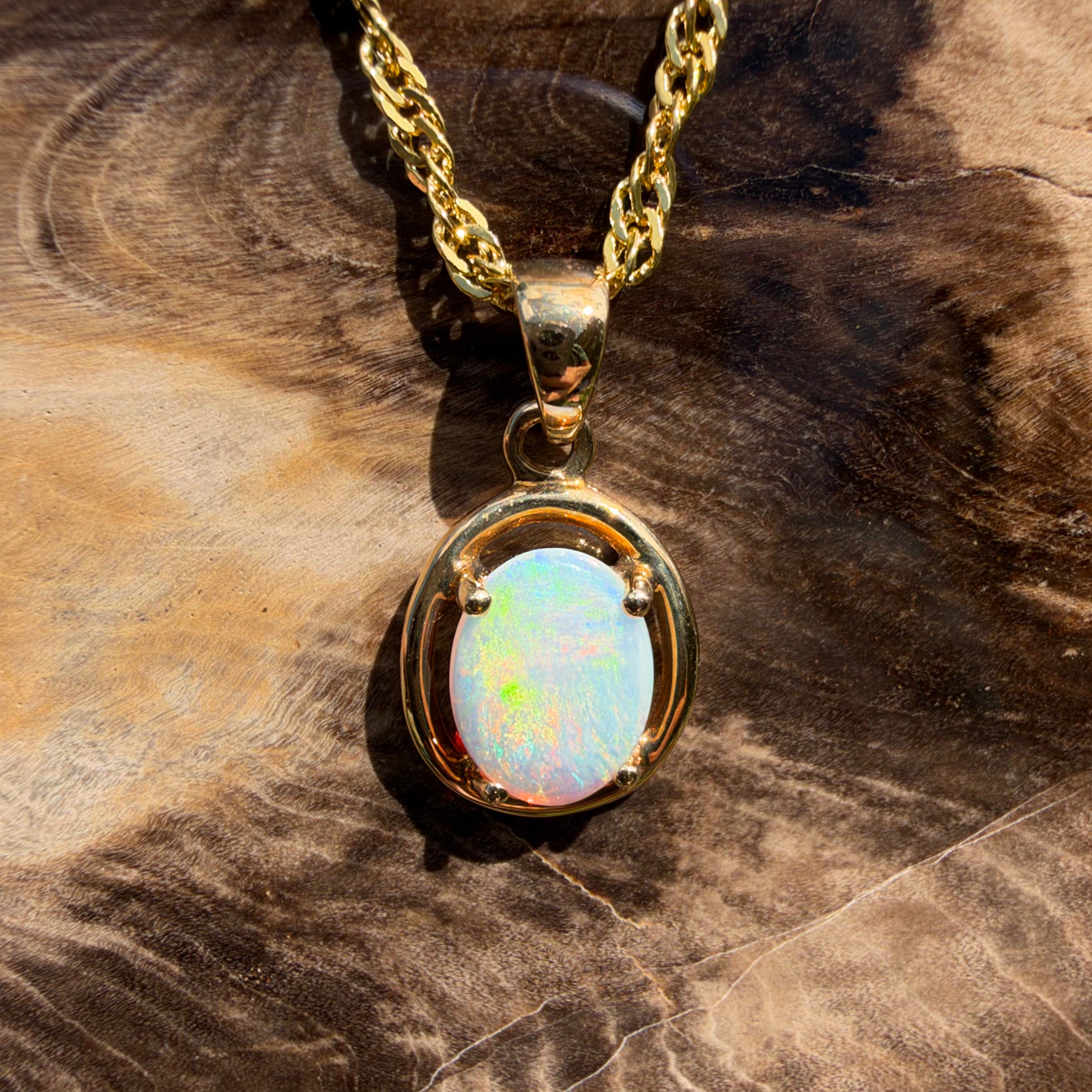 0.7ct Coober Pedy Opal Pendant Necklace ~ 'Pemberton Prism' | 14ct Yellow Gold | Solid Australian Opal