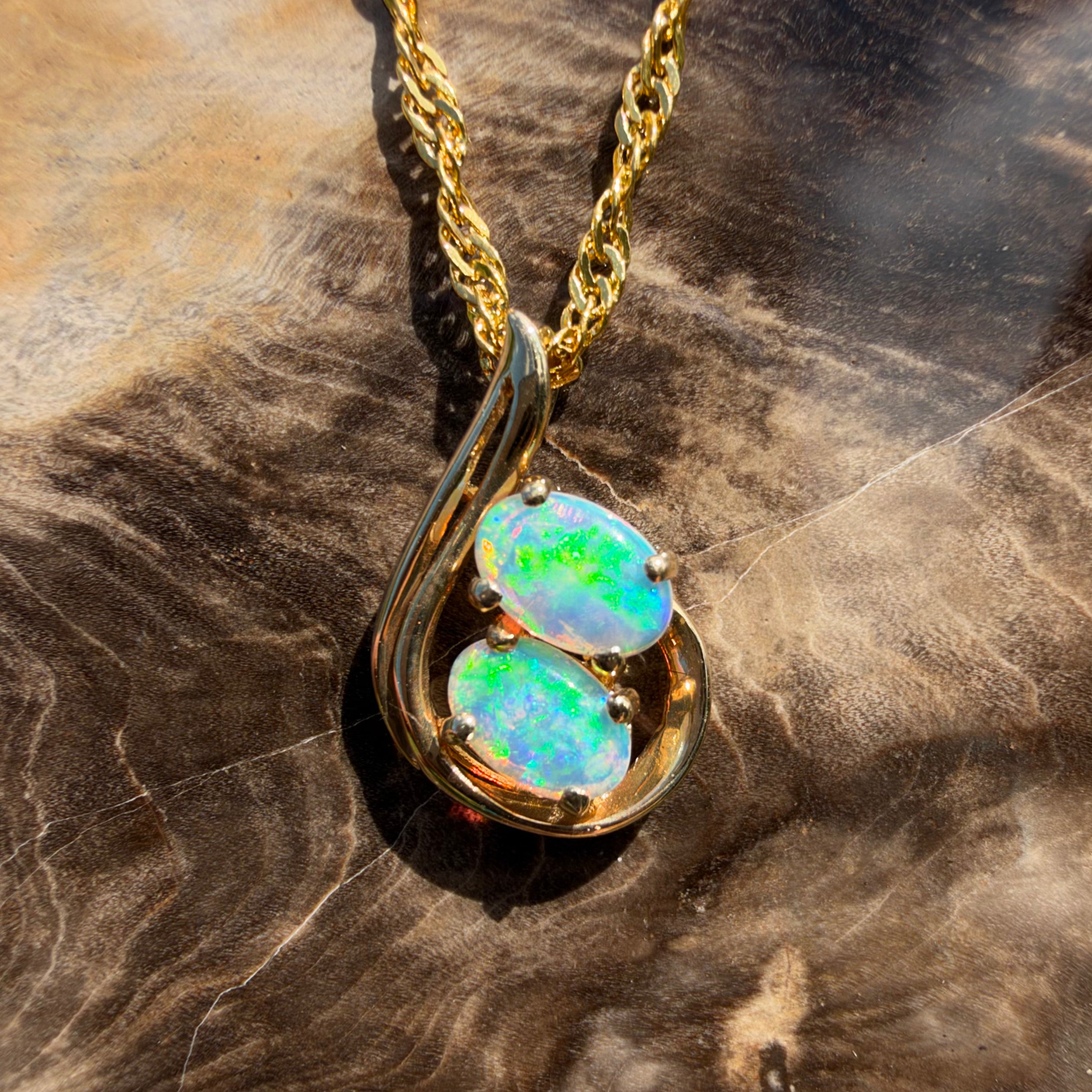 0.6ct Lightning Ridge Opal Swirl Pendant Necklace ~ 'Namadgi Ribbon' | 14ct Yellow Gold | Solid Australian Opal