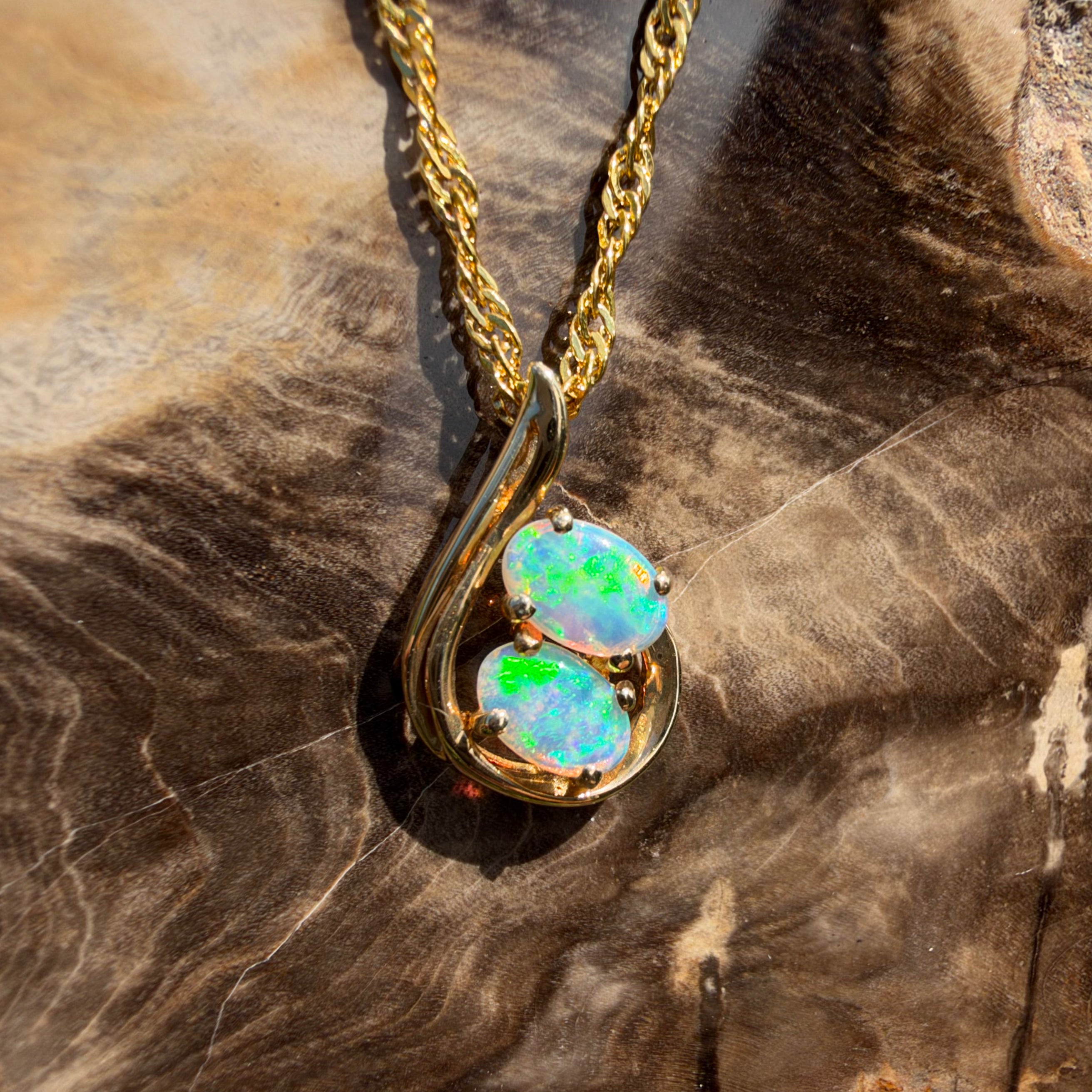 0.6ct Lightning Ridge Opal Swirl Pendant Necklace ~ 'Namadgi Ribbon' | 14ct Yellow Gold | Solid Australian Opal