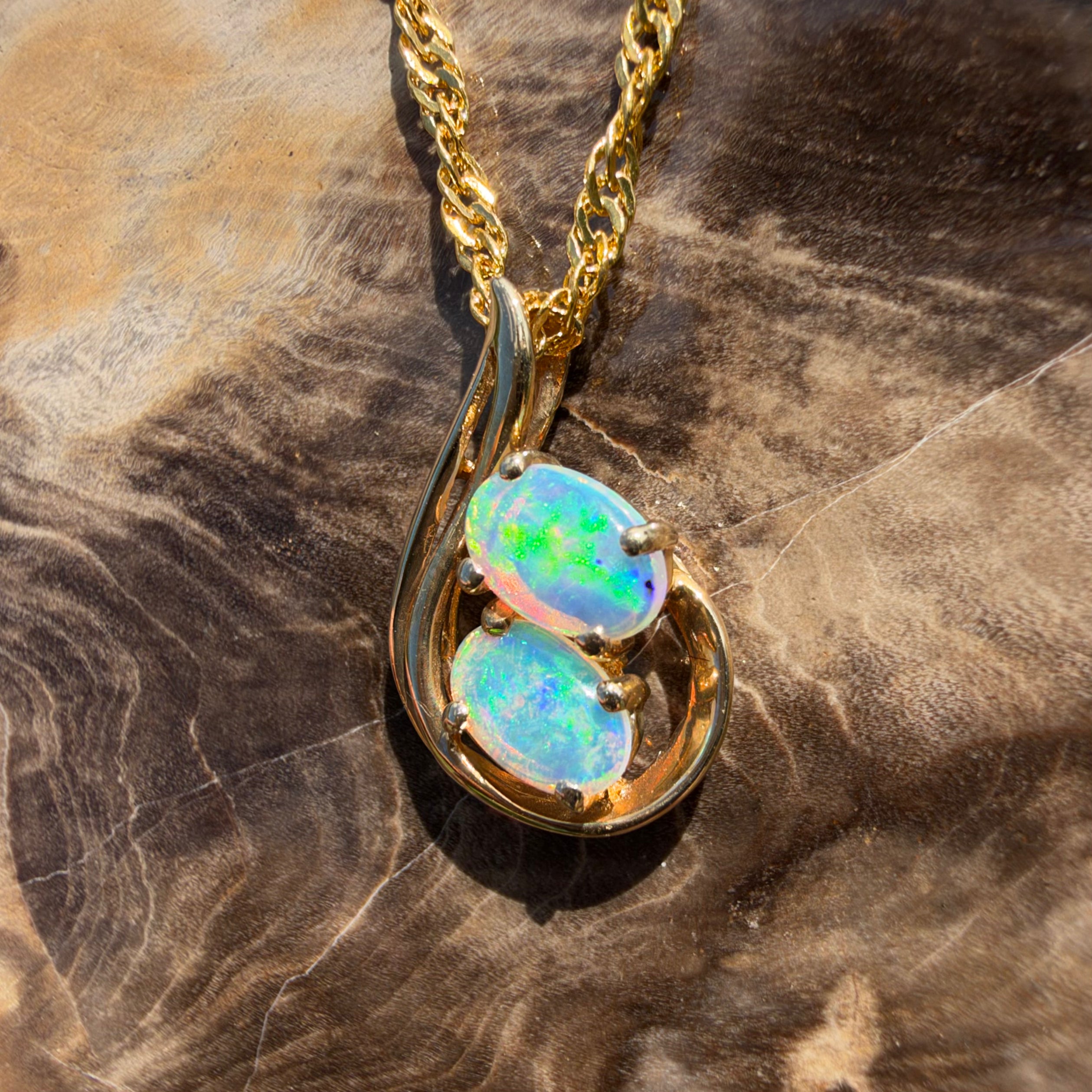 0.6ct Lightning Ridge Opal Swirl Pendant Necklace ~ 'Namadgi Ribbon' | 14ct Yellow Gold | Solid Australian Opal