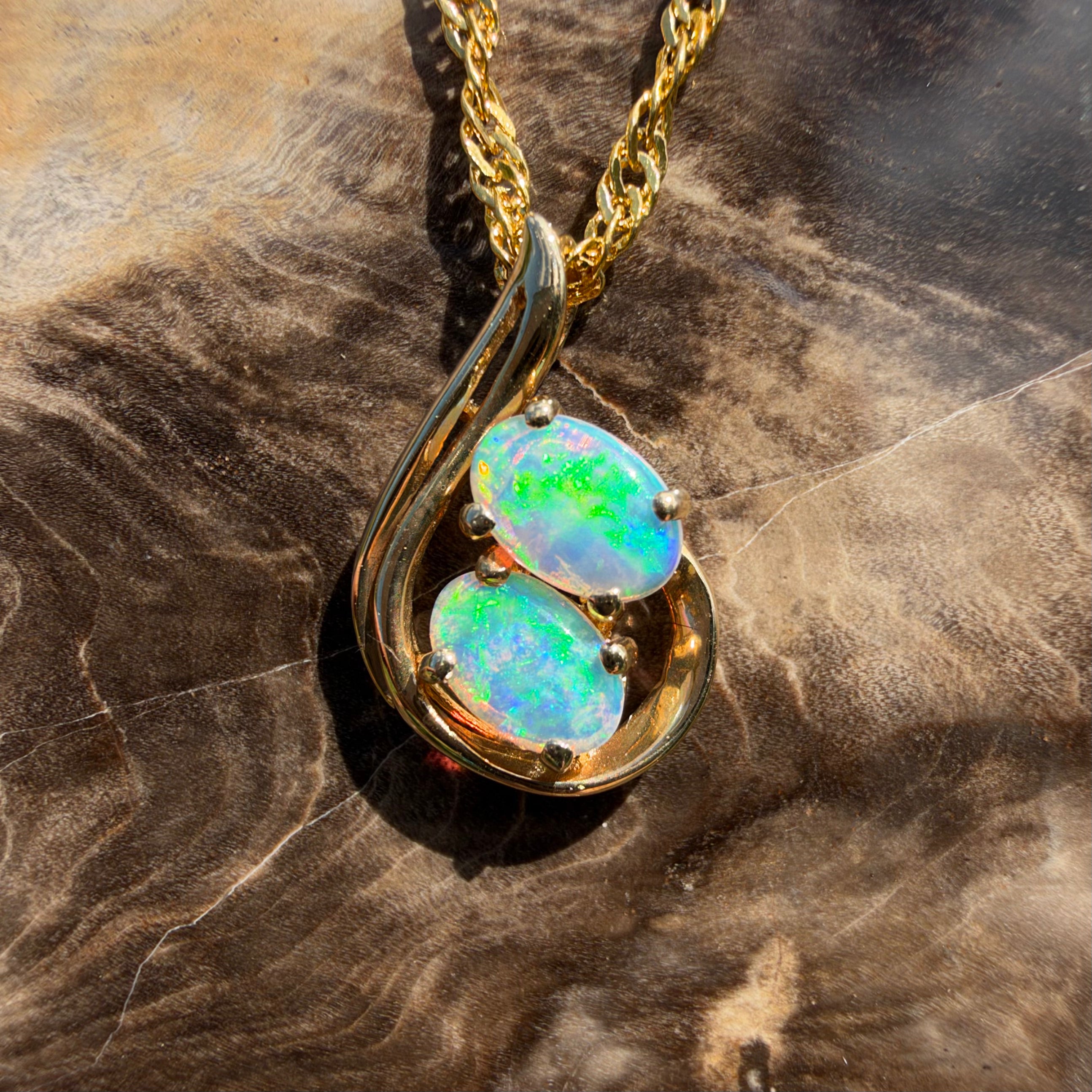 0.6ct Lightning Ridge Opal Swirl Pendant Necklace ~ 'Namadgi Ribbon' | 14ct Yellow Gold | Solid Australian Opal