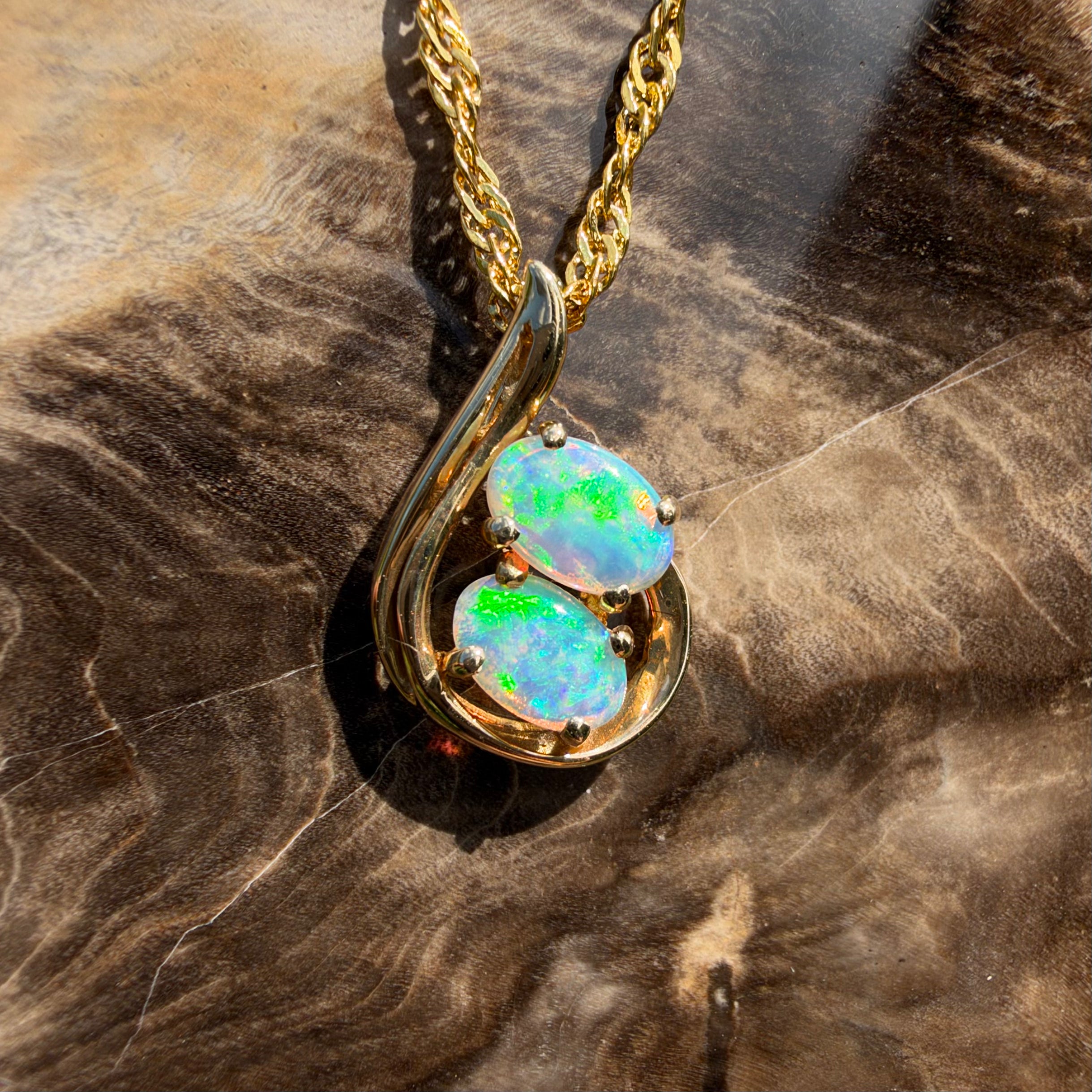 0.6ct Lightning Ridge Opal Swirl Pendant Necklace ~ 'Namadgi Ribbon' | 14ct Yellow Gold | Solid Australian Opal