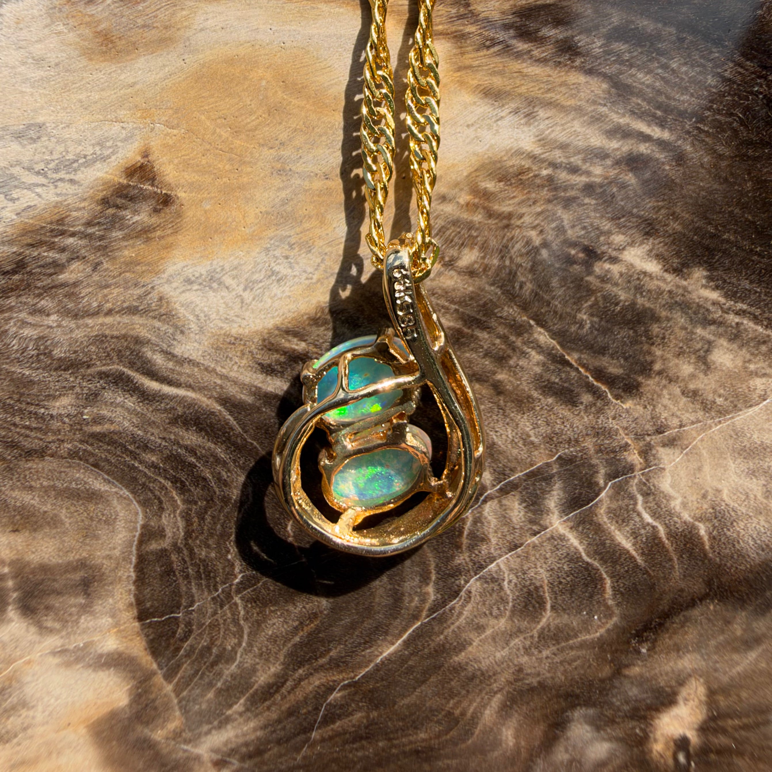 0.6ct Lightning Ridge Opal Swirl Pendant Necklace ~ 'Namadgi Ribbon' | 14ct Yellow Gold | Solid Australian Opal
