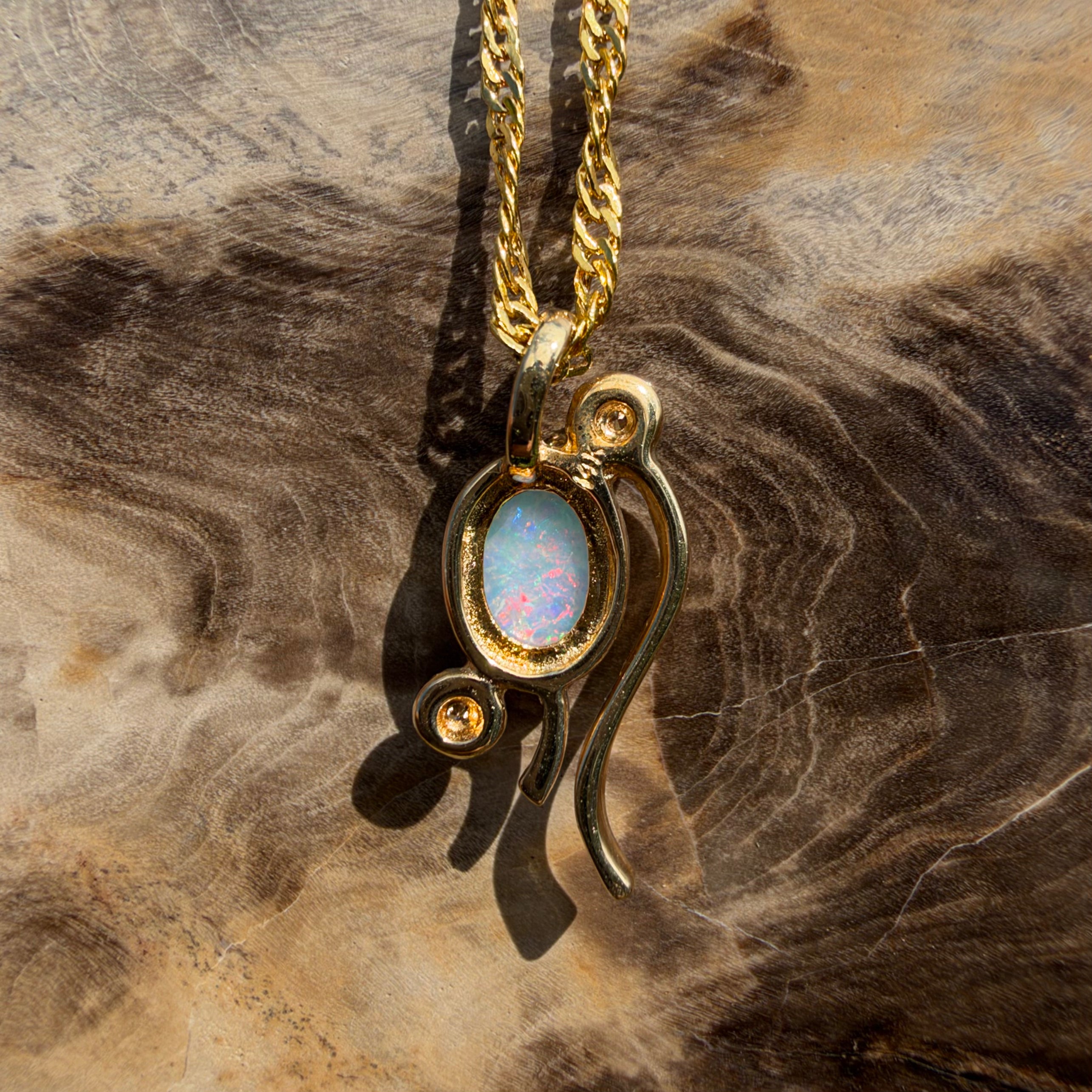 0.8ct Coober Pedy Opal & Diamond Pendant Necklace ~ 'Lady Elliot Rainbow' | 14ct Yellow Gold | Solid Australian Opal