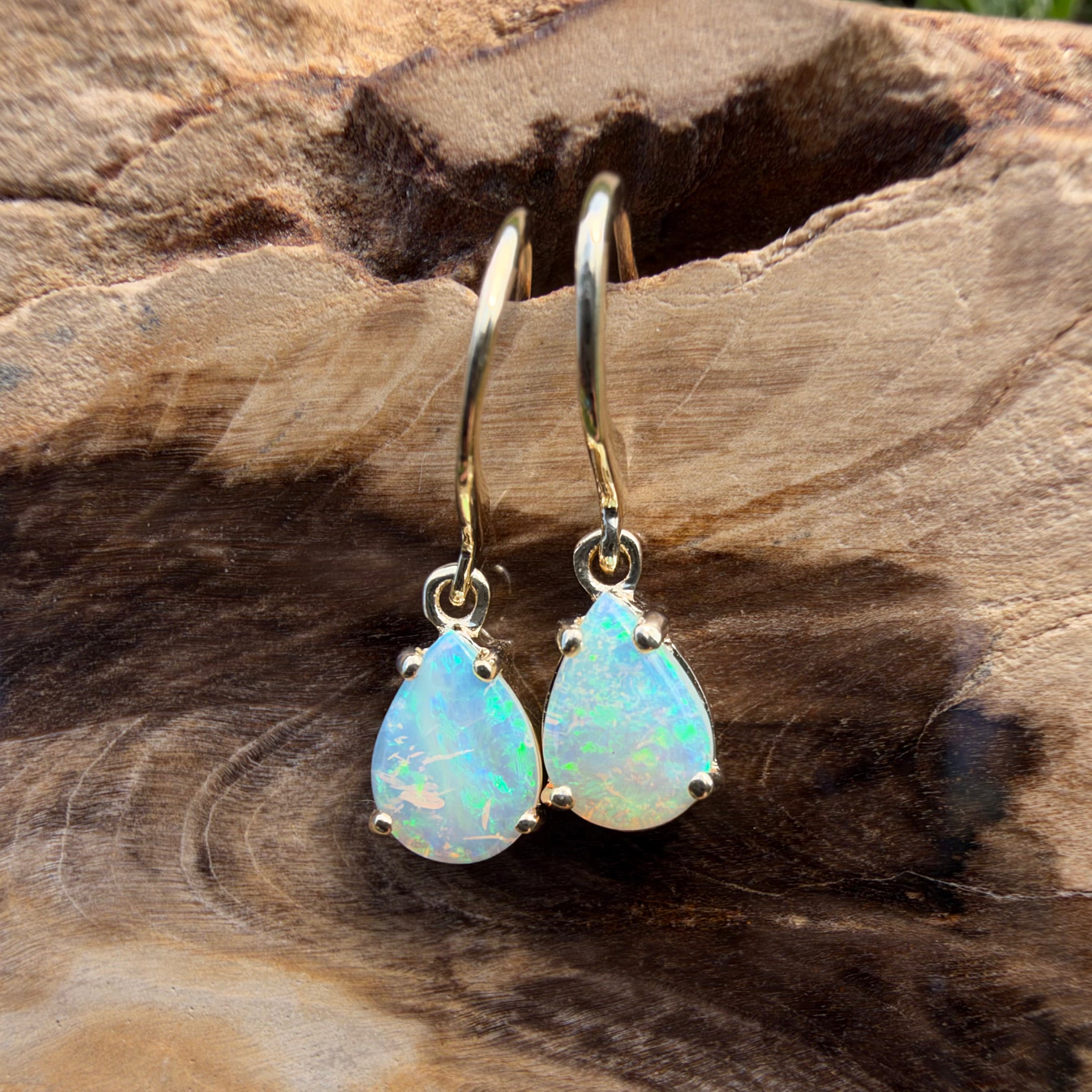 1.2ct Coober Pedy Opal Hook Earrings ~ 'Charters Towers Drops' | 9ct Yellow Gold | Solid Australian Opal