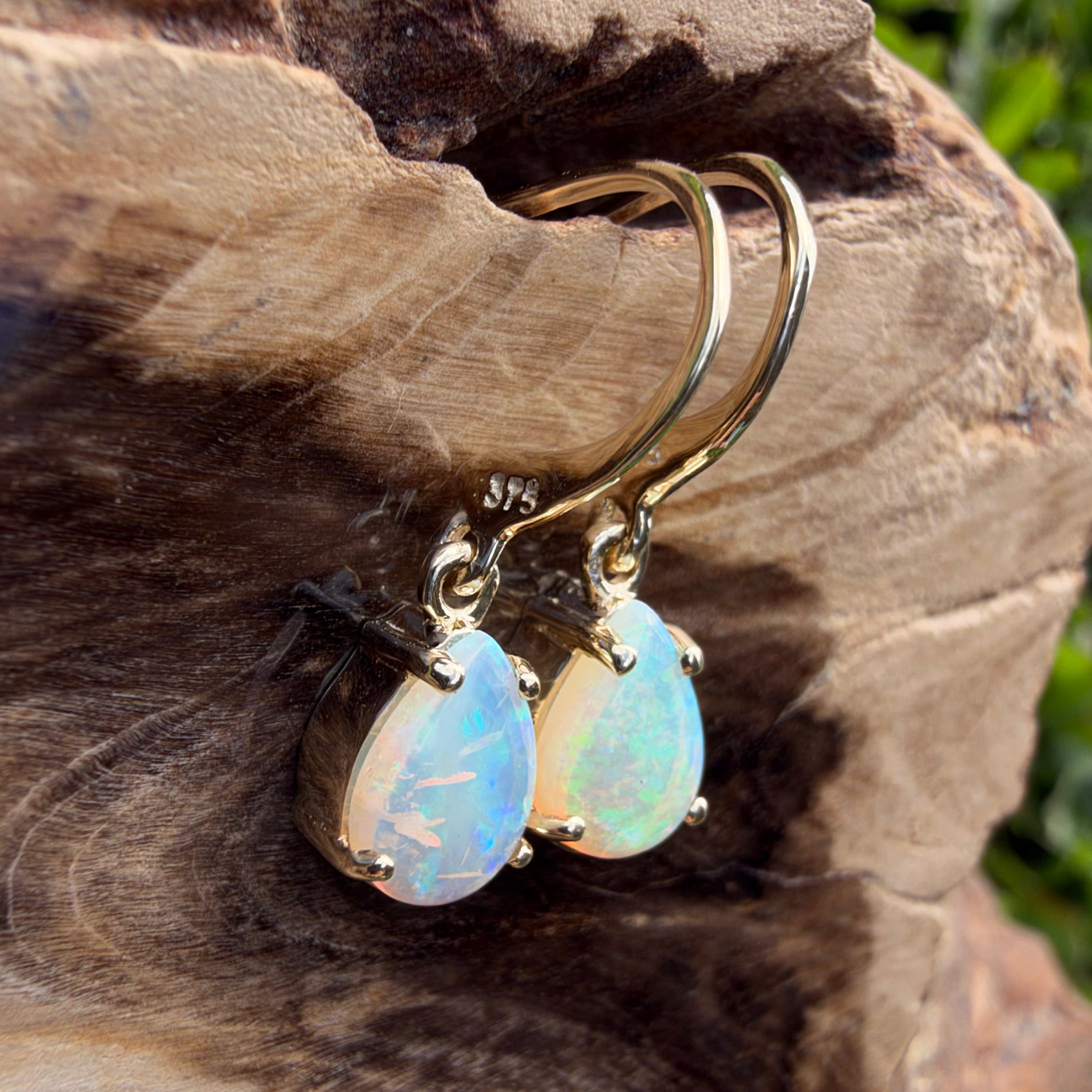 1.2ct Coober Pedy Opal Hook Earrings ~ 'Charters Towers Drops' | 9ct Yellow Gold | Solid Australian Opal