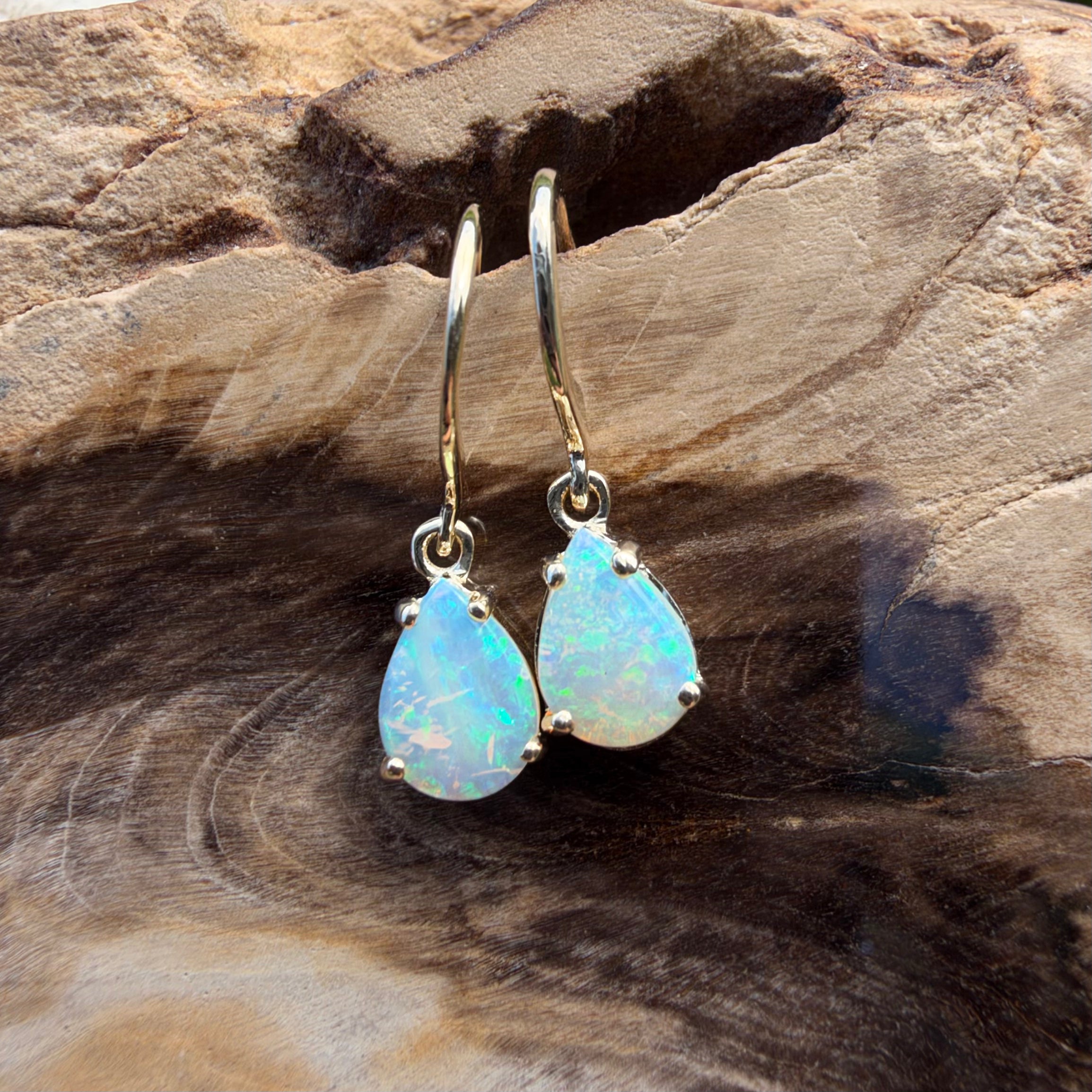1.2ct Coober Pedy Opal Hook Earrings ~ 'Charters Towers Drops' | 9ct Yellow Gold | Solid Australian Opal