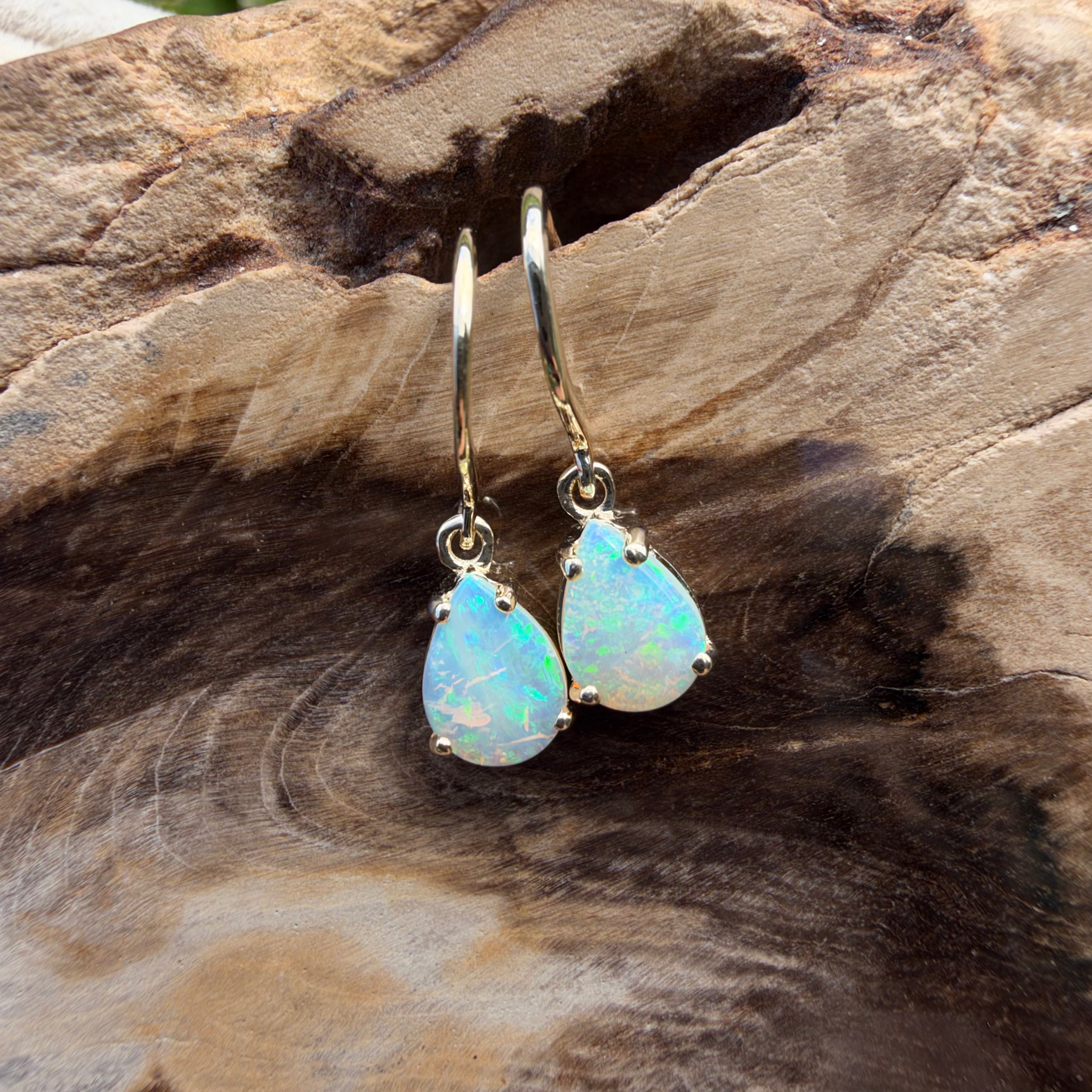 1.2ct Coober Pedy Opal Hook Earrings ~ 'Charters Towers Drops' | 9ct Yellow Gold | Solid Australian Opal