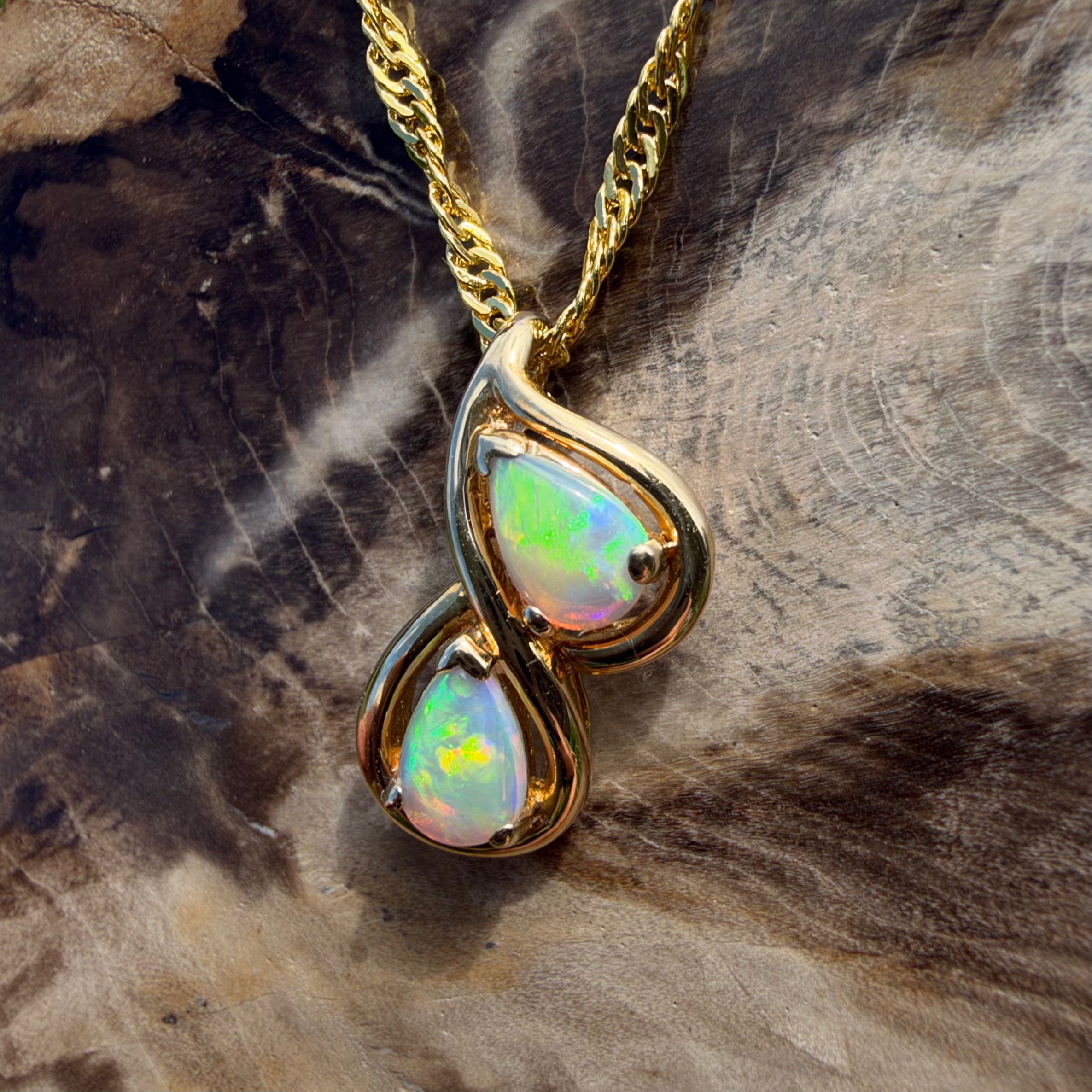 0.8ct Coober Pedy Opal Swirl Pendant Necklace ~ 'Clare Valley Twirl' | 14ct Yellow Gold | Solid Australian Opal