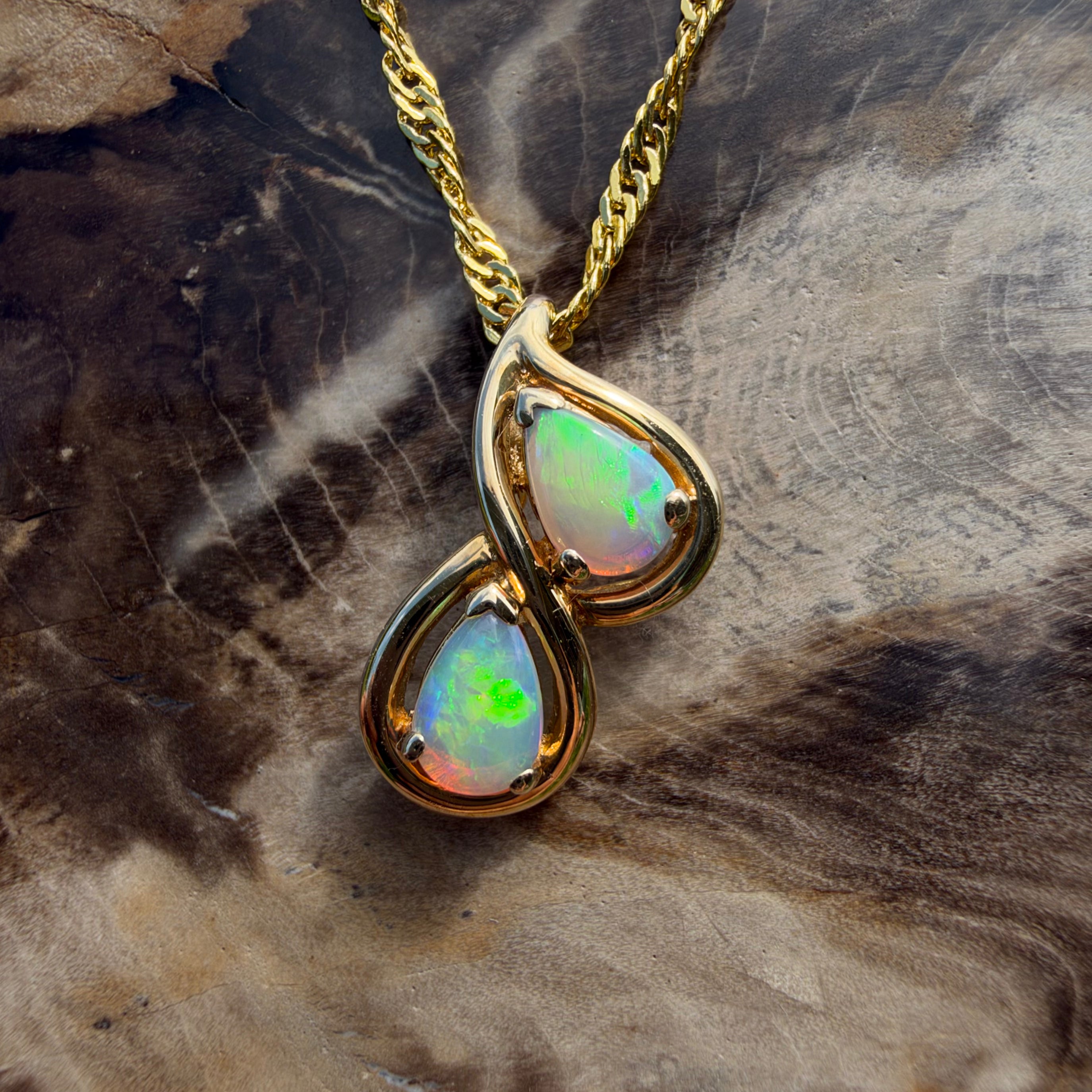 0.8ct Coober Pedy Opal Swirl Pendant Necklace ~ 'Clare Valley Twirl' | 14ct Yellow Gold | Solid Australian Opal