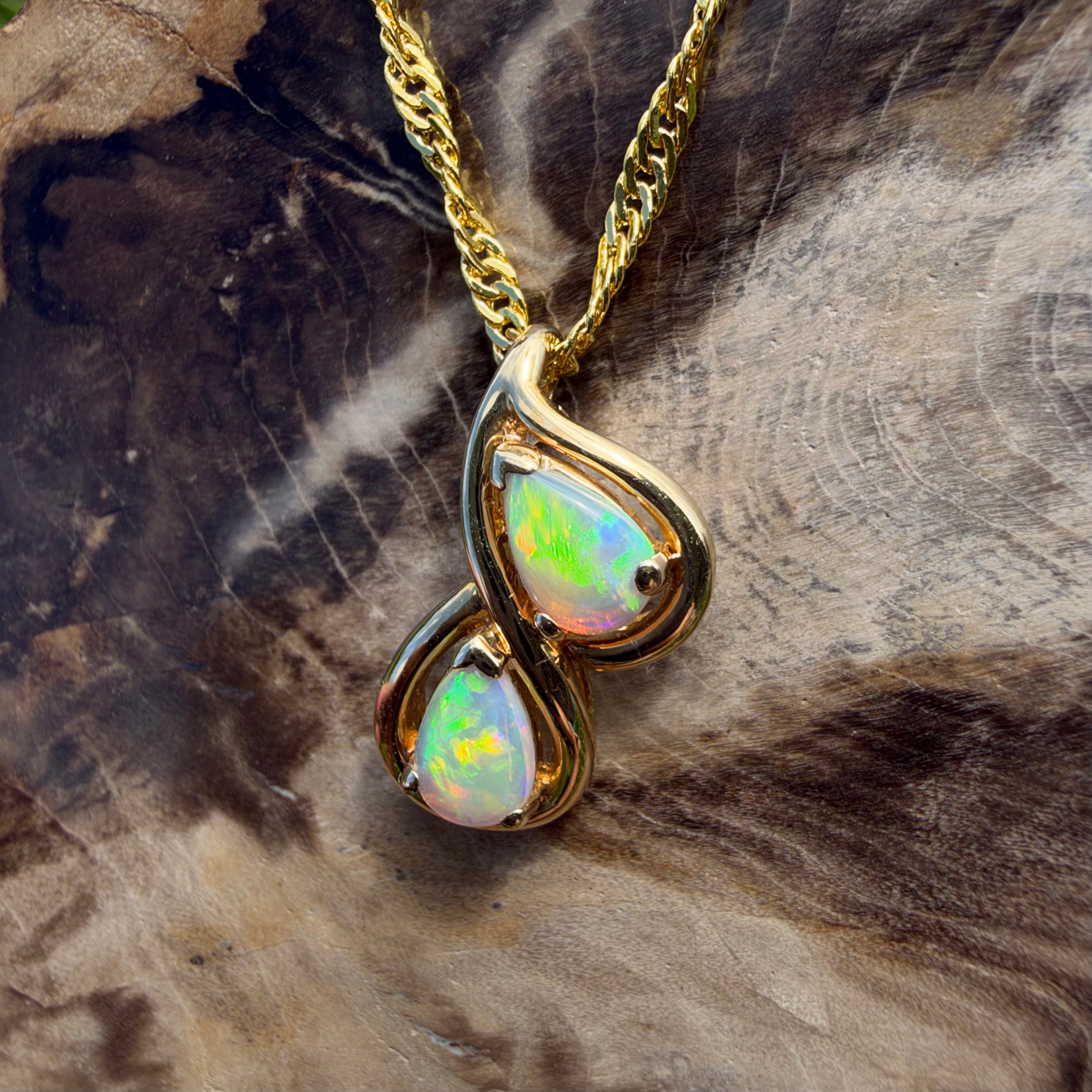 0.8ct Coober Pedy Opal Swirl Pendant Necklace ~ 'Clare Valley Twirl' | 14ct Yellow Gold | Solid Australian Opal