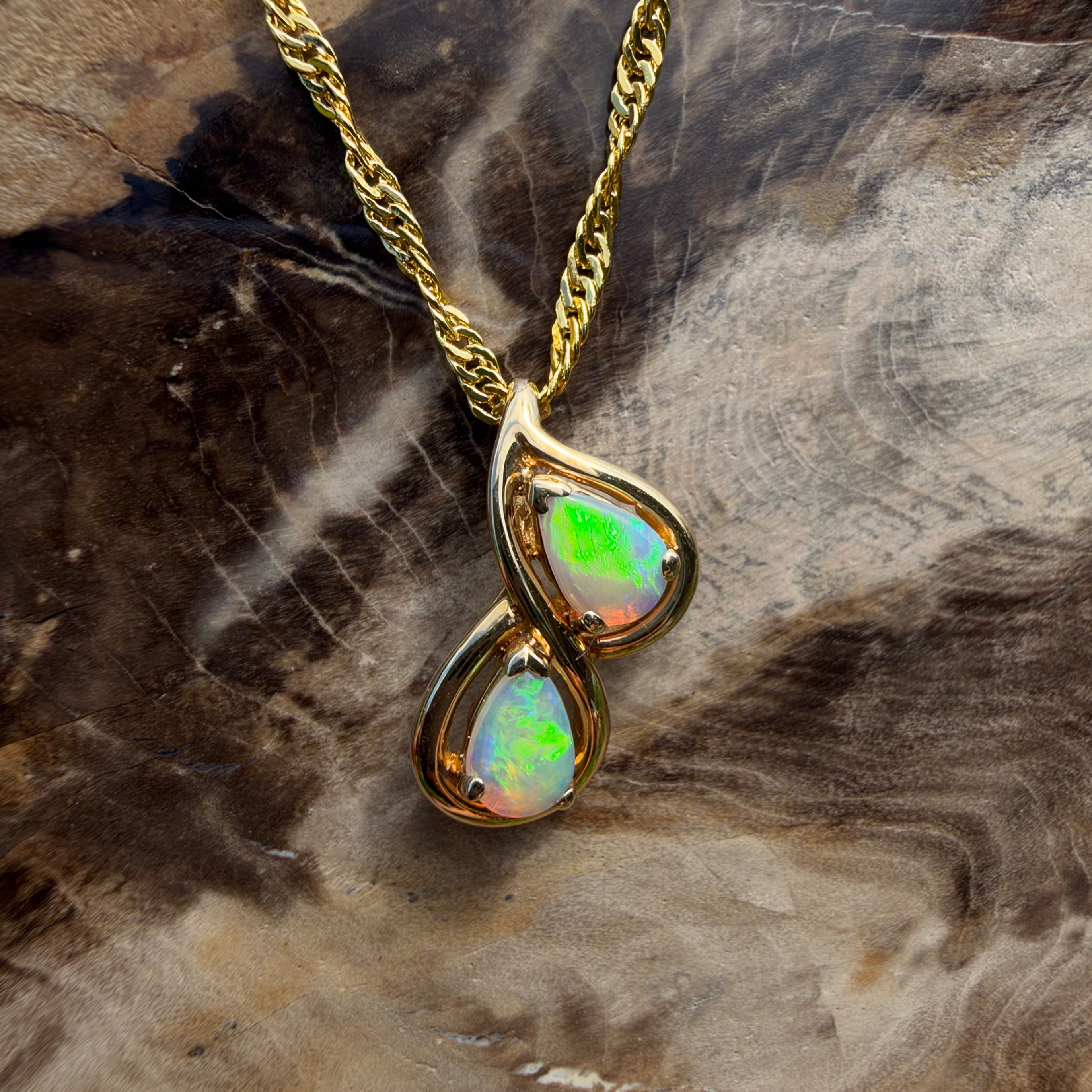 0.8ct Coober Pedy Opal Swirl Pendant Necklace ~ 'Clare Valley Twirl' | 14ct Yellow Gold | Solid Australian Opal