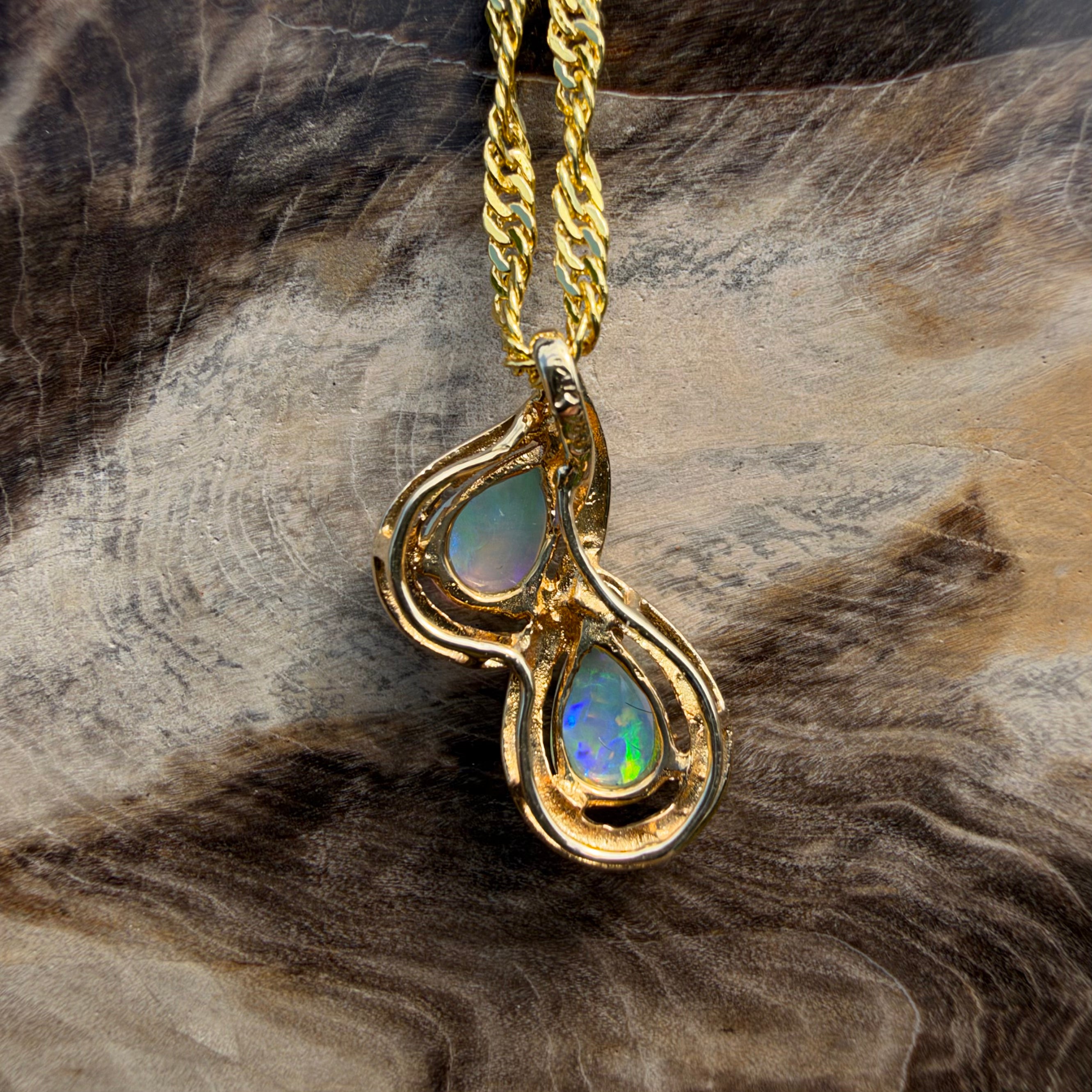 0.8ct Coober Pedy Opal Swirl Pendant Necklace ~ 'Clare Valley Twirl' | 14ct Yellow Gold | Solid Australian Opal