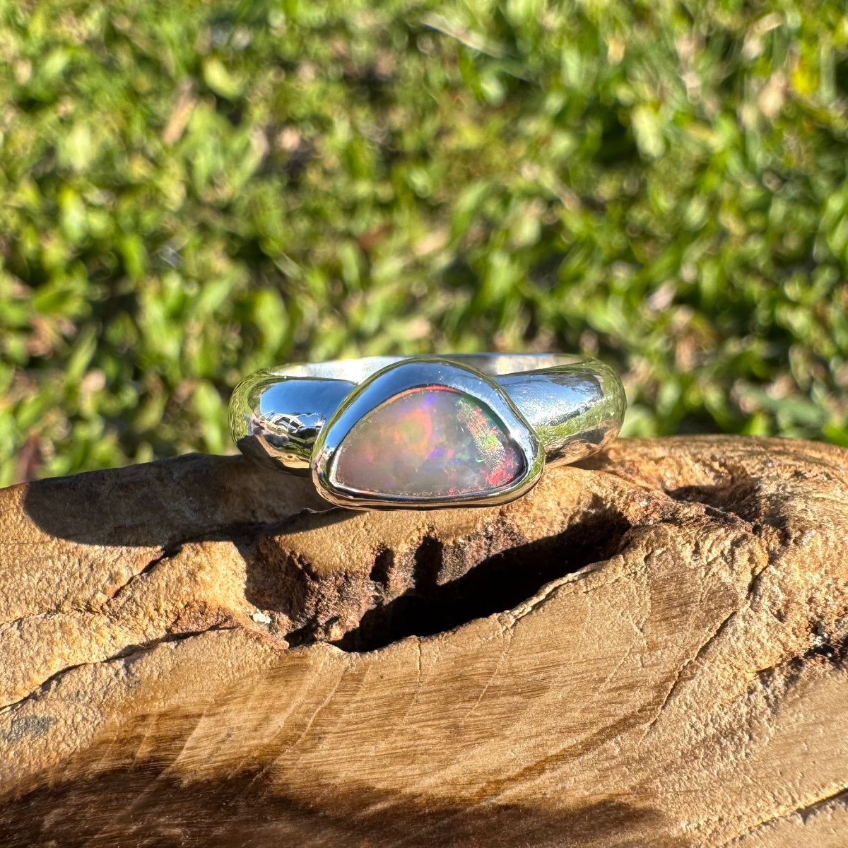 0.7ct Lightning Ridge Semi Black Opal Ring ~ 'Kangaroo Isle Spectrum' | 925 Sterling Silver | Solid Australian Opal