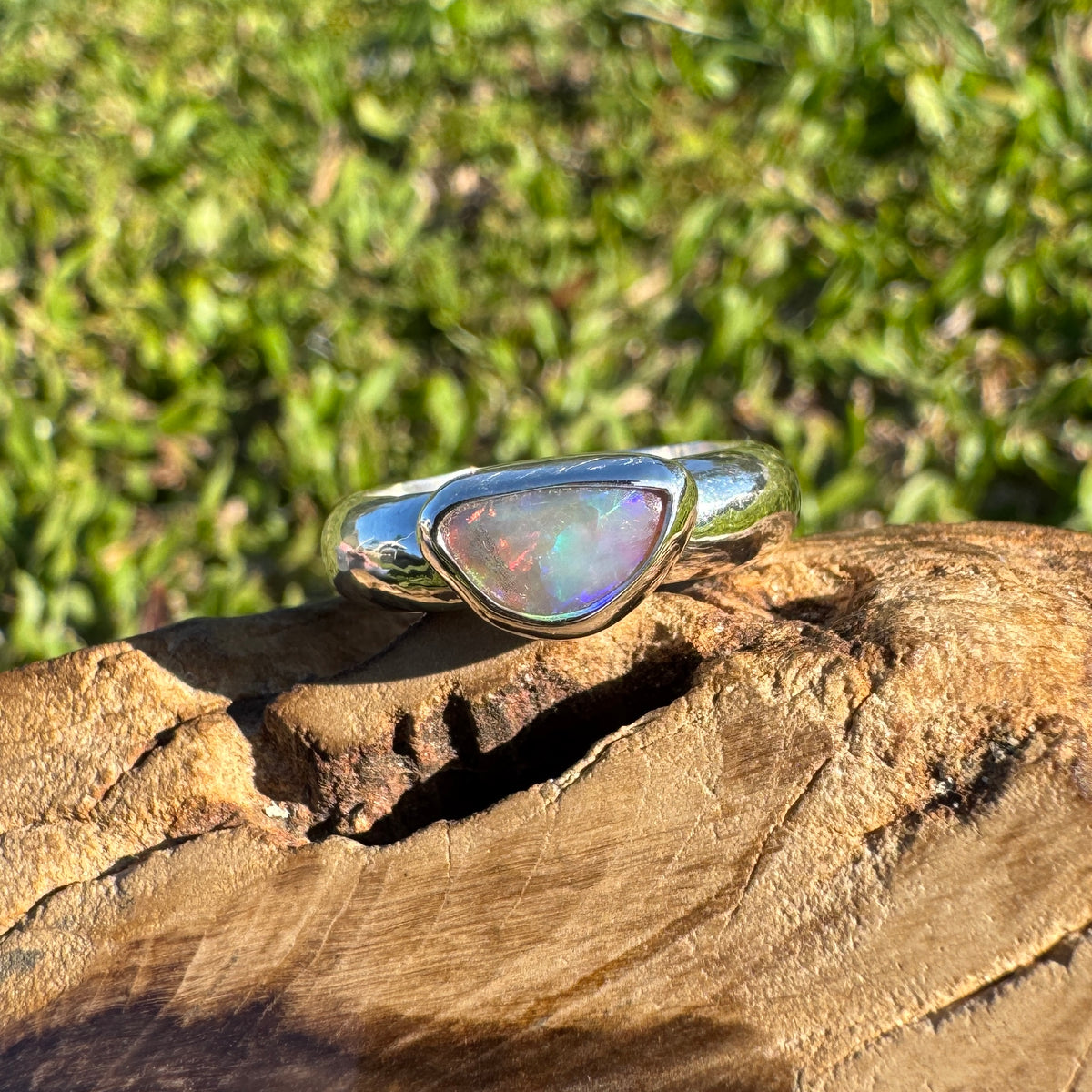 0.7ct Lightning Ridge Semi Black Opal Ring ~ 'Kangaroo Isle Spectrum' | 925 Sterling Silver | Solid Australian Opal
