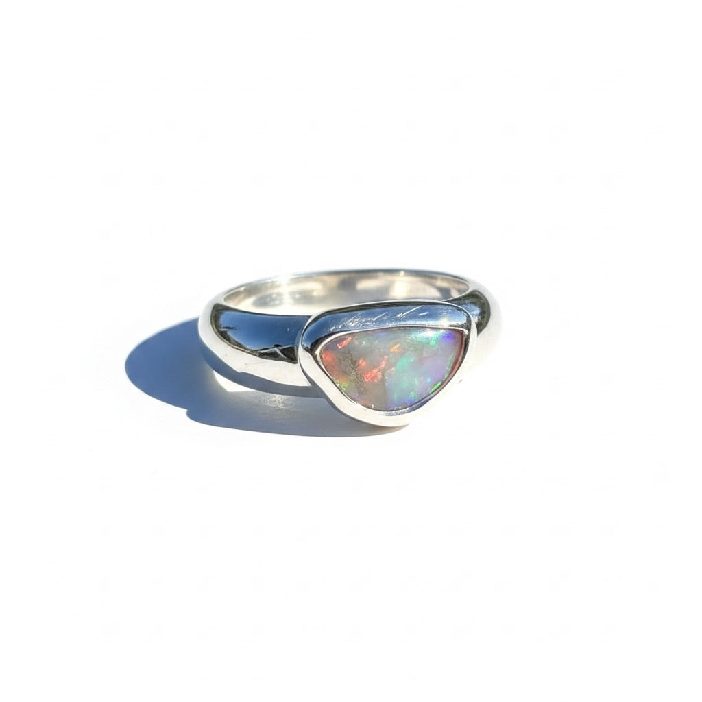 0.7ct Lightning Ridge Semi Black Opal Ring ~ 'Kangaroo Isle Spectrum' | 925 Sterling Silver | Solid Australian Opal
