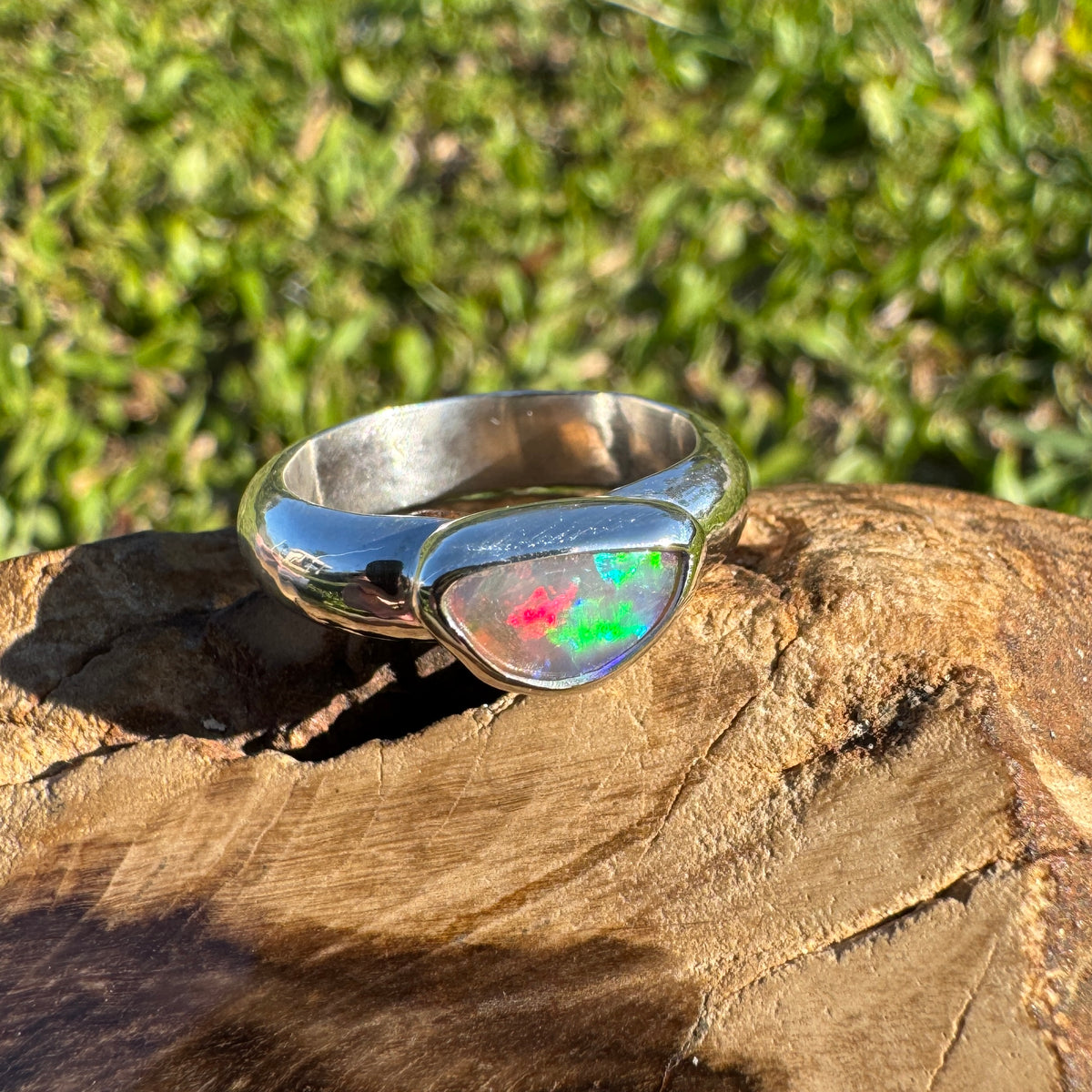 0.7ct Lightning Ridge Semi Black Opal Ring ~ 'Kangaroo Isle Spectrum' | 925 Sterling Silver | Solid Australian Opal