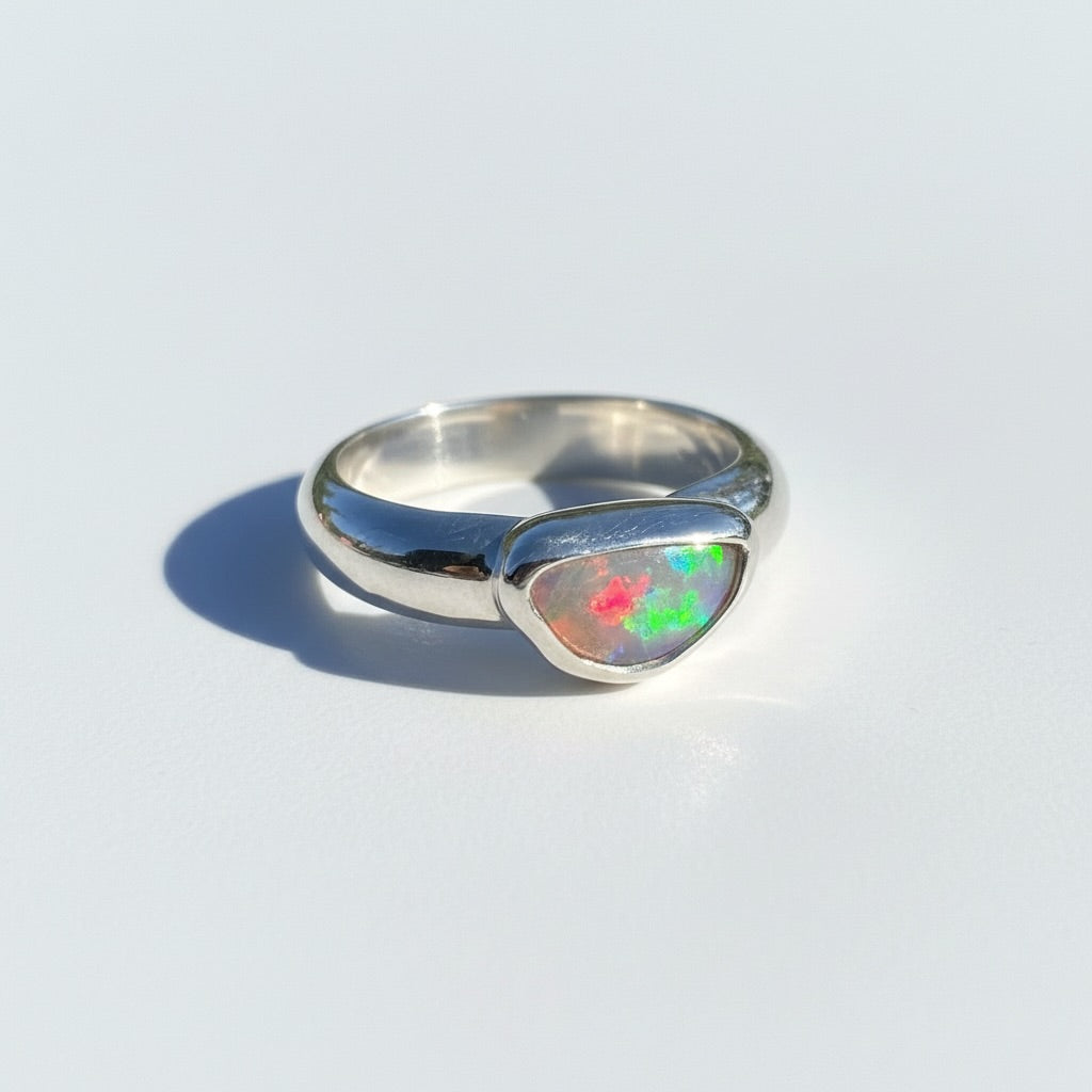 0.7ct Lightning Ridge Semi Black Opal Ring ~ 'Kangaroo Isle Spectrum' | 925 Sterling Silver | Solid Australian Opal