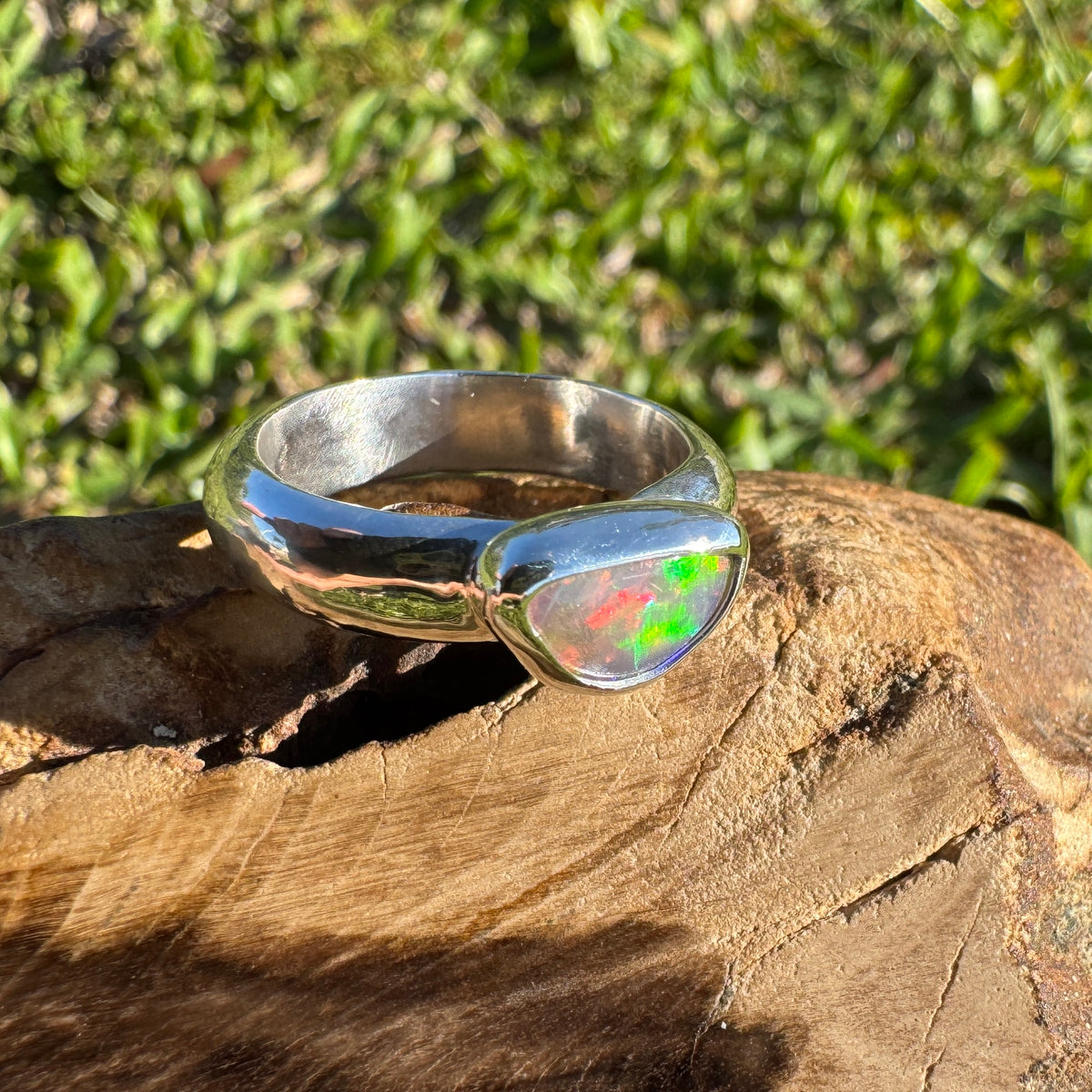 0.7ct Lightning Ridge Semi Black Opal Ring ~ 'Kangaroo Isle Spectrum' | 925 Sterling Silver | Solid Australian Opal
