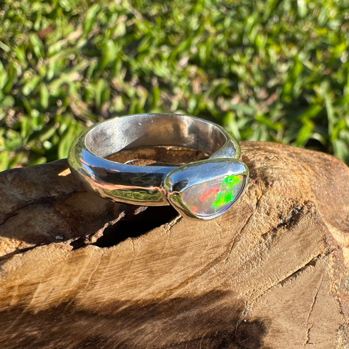 0.7ct Lightning Ridge Semi Black Opal Ring ~ 'Kangaroo Isle Spectrum' | 925 Sterling Silver | Solid Australian Opal