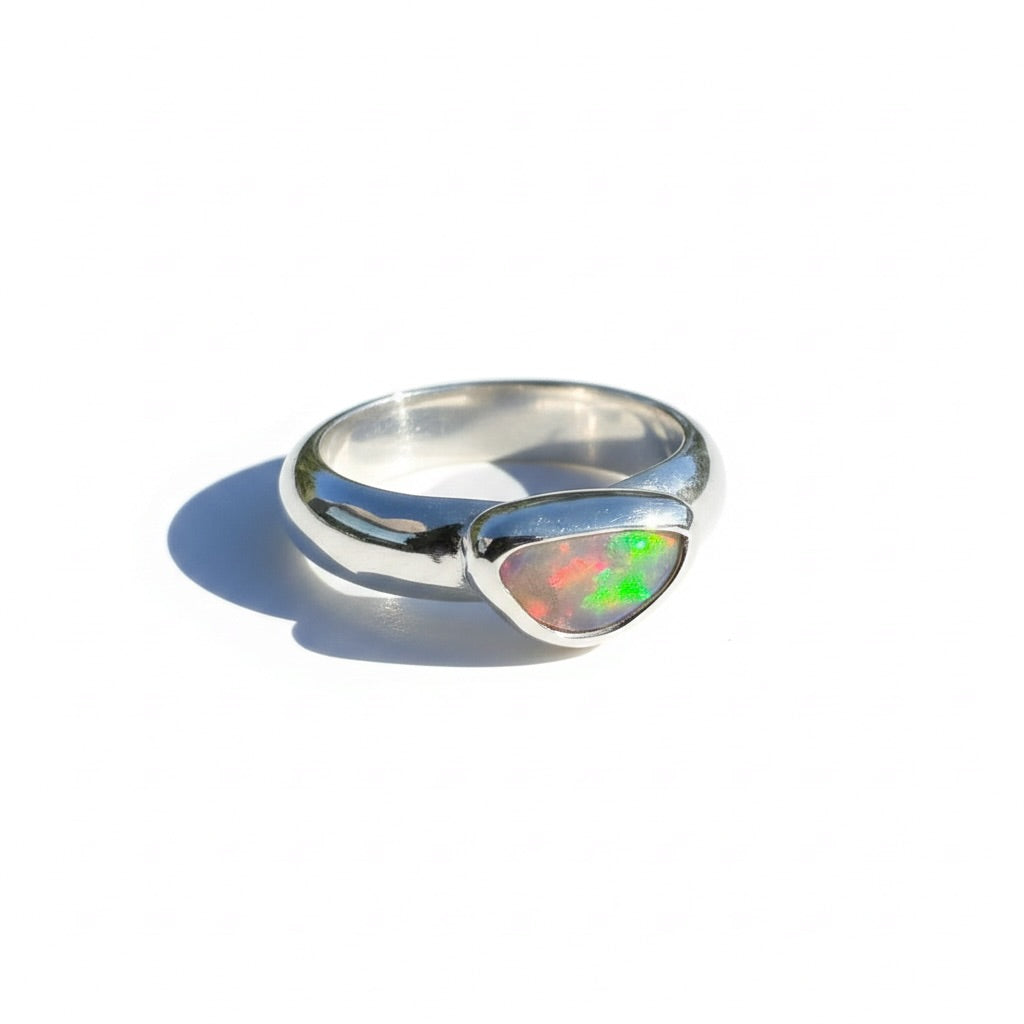 0.7ct Lightning Ridge Semi Black Opal Ring ~ 'Kangaroo Isle Spectrum' | 925 Sterling Silver | Solid Australian Opal