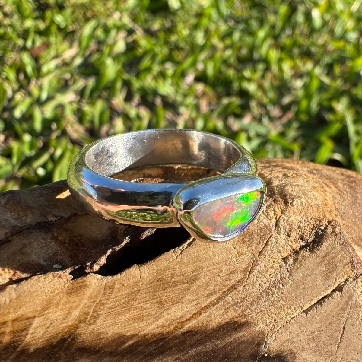 0.7ct Lightning Ridge Semi Black Opal Ring ~ 'Kangaroo Isle Spectrum' | 925 Sterling Silver | Solid Australian Opal