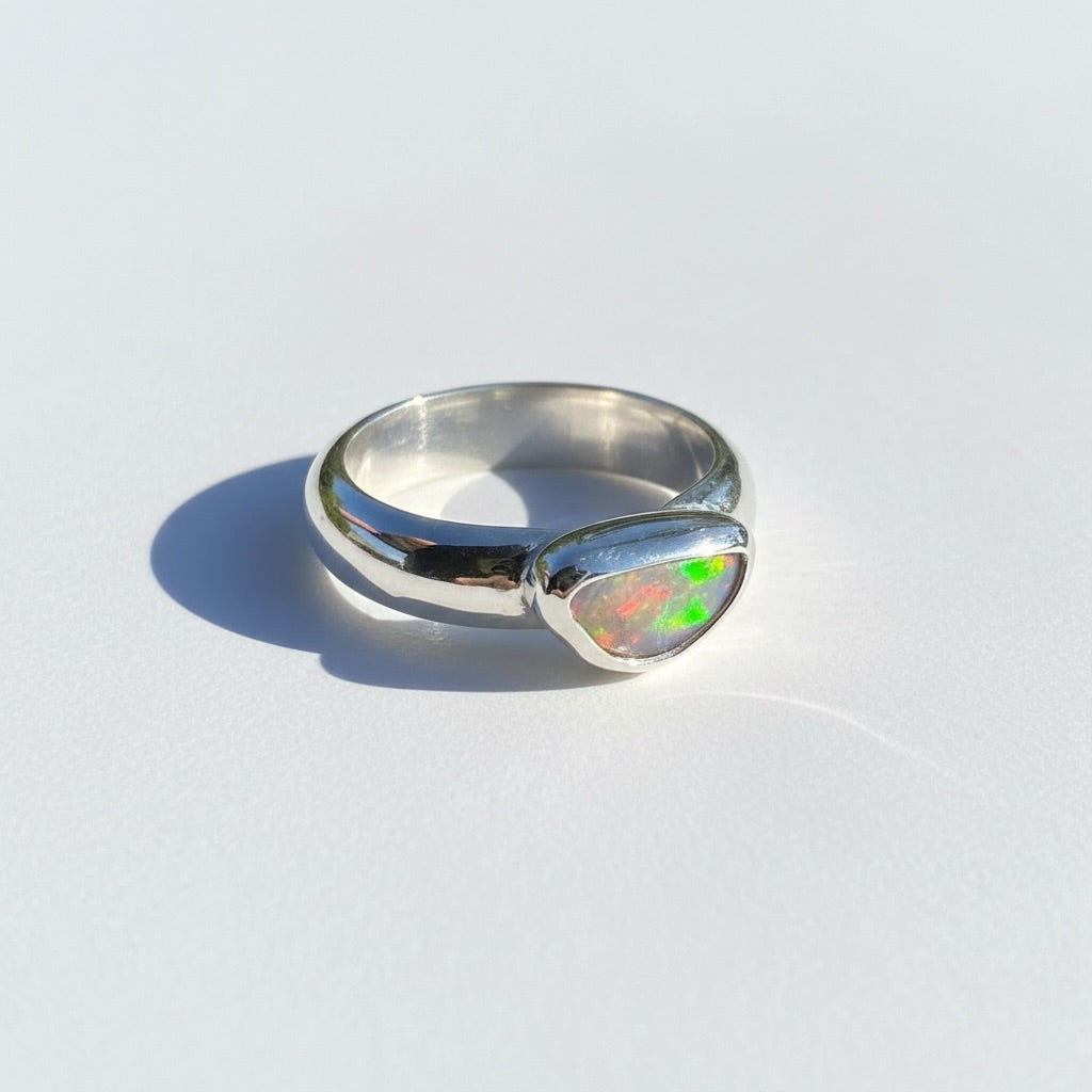 0.7ct Lightning Ridge Semi Black Opal Ring ~ 'Kangaroo Isle Spectrum' | 925 Sterling Silver | Solid Australian Opal