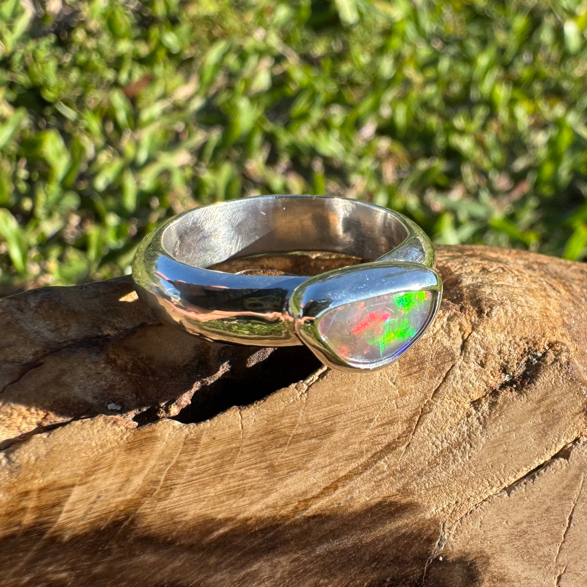 0.7ct Lightning Ridge Semi Black Opal Ring ~ 'Kangaroo Isle Spectrum' | 925 Sterling Silver | Solid Australian Opal
