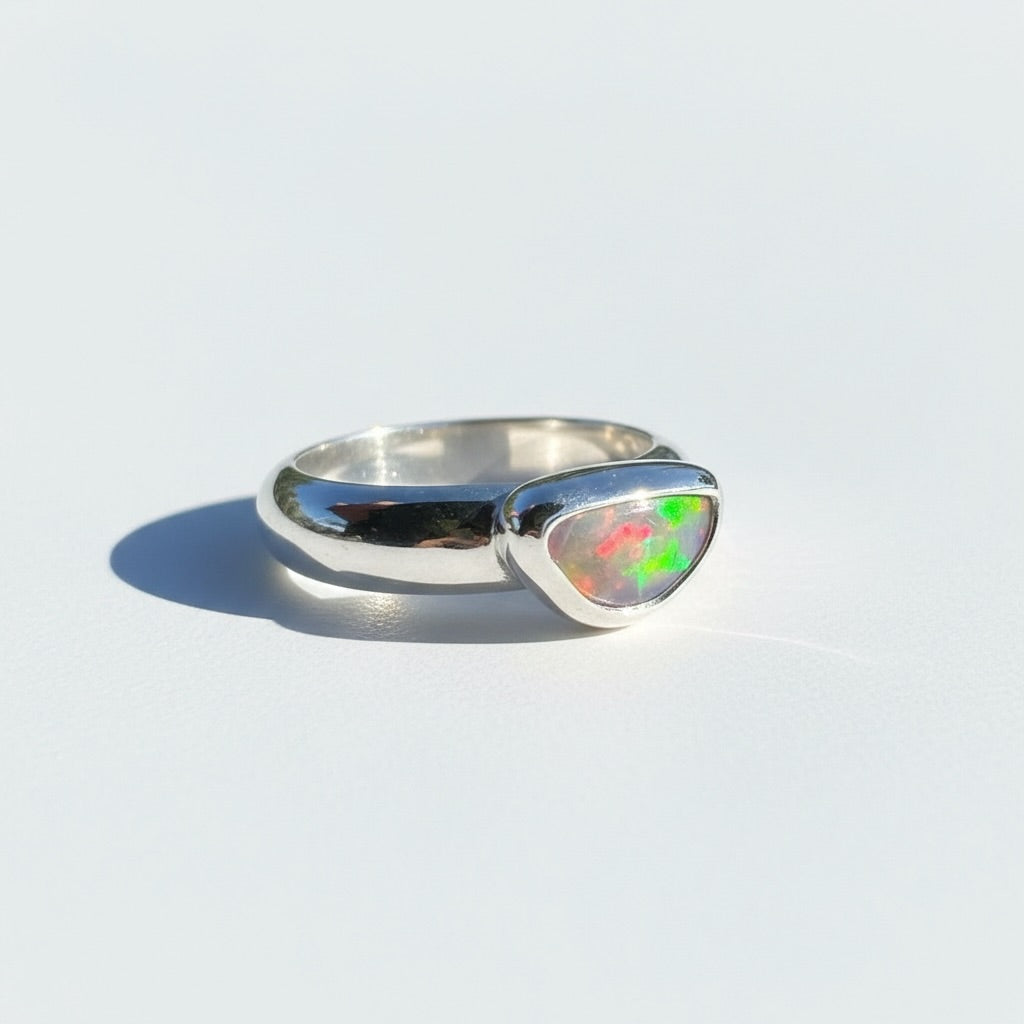 0.7ct Lightning Ridge Semi Black Opal Ring ~ 'Kangaroo Isle Spectrum' | 925 Sterling Silver | Solid Australian Opal