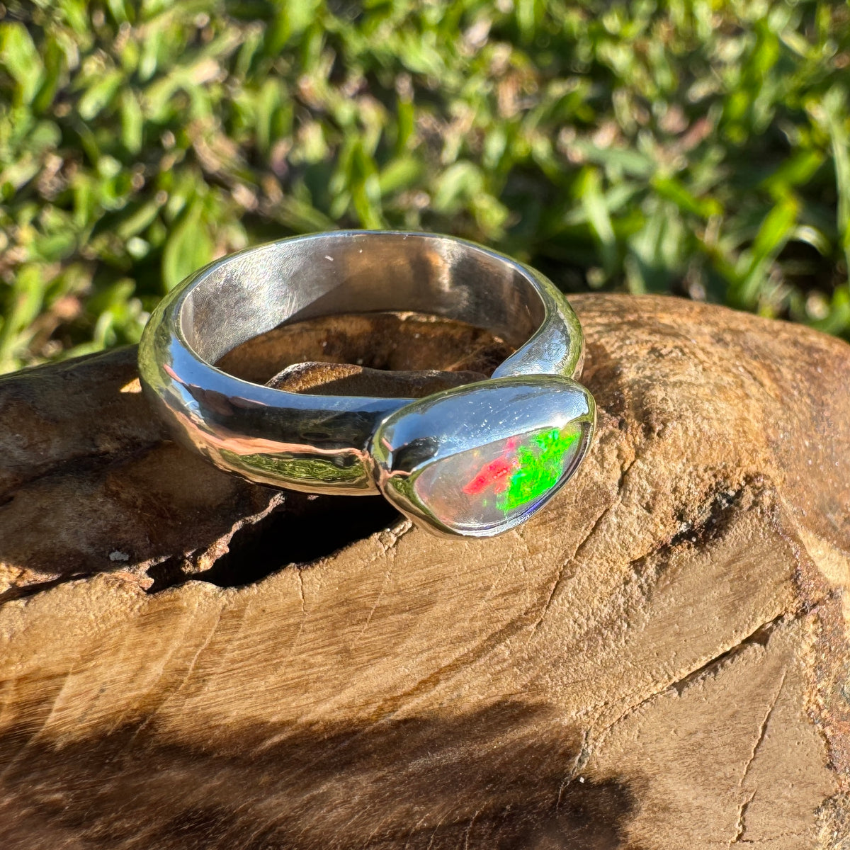 0.7ct Lightning Ridge Semi Black Opal Ring ~ 'Kangaroo Isle Spectrum' | 925 Sterling Silver | Solid Australian Opal