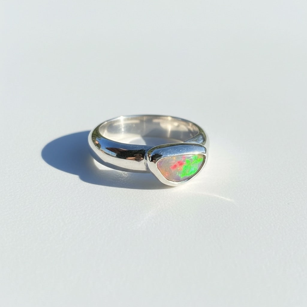 0.7ct Lightning Ridge Semi Black Opal Ring ~ 'Kangaroo Isle Spectrum' | 925 Sterling Silver | Solid Australian Opal