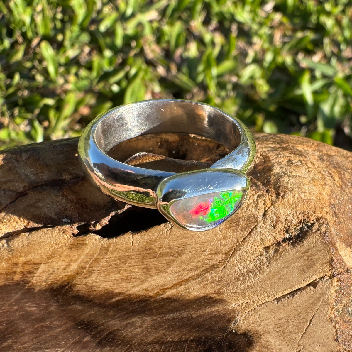 0.7ct Lightning Ridge Semi Black Opal Ring ~ 'Kangaroo Isle Spectrum' | 925 Sterling Silver | Solid Australian Opal