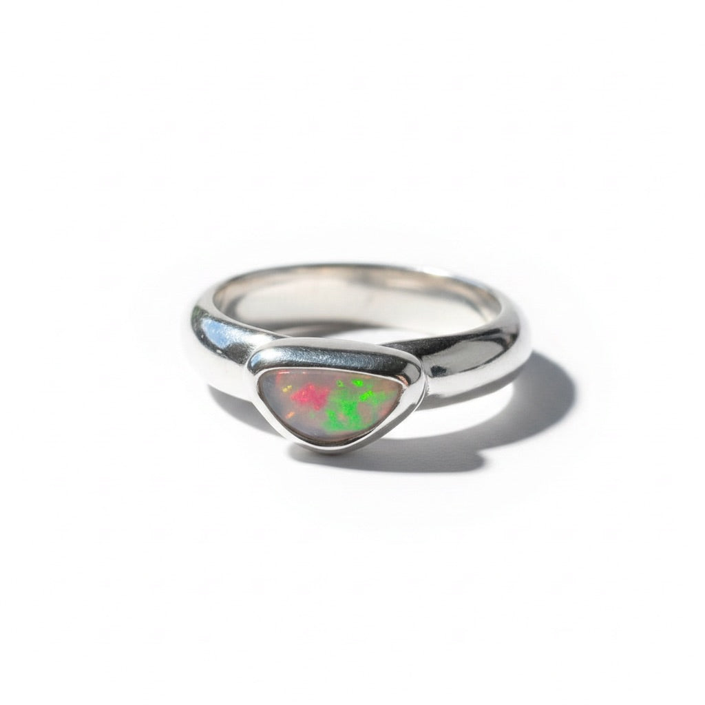 0.7ct Lightning Ridge Semi Black Opal Ring ~ 'Kangaroo Isle Spectrum' | 925 Sterling Silver | Solid Australian Opal