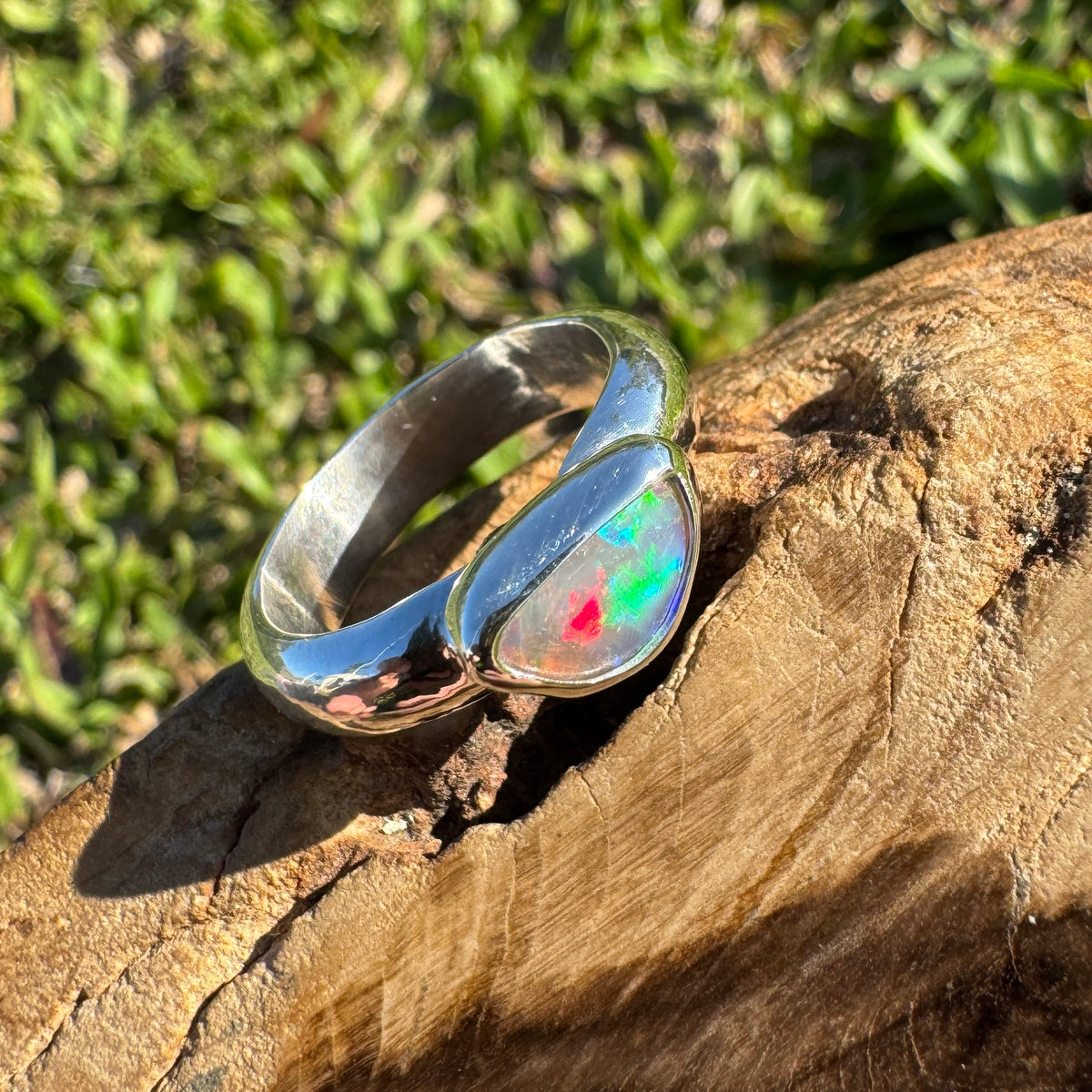 0.7ct Lightning Ridge Semi Black Opal Ring ~ 'Kangaroo Isle Spectrum' | 925 Sterling Silver | Solid Australian Opal