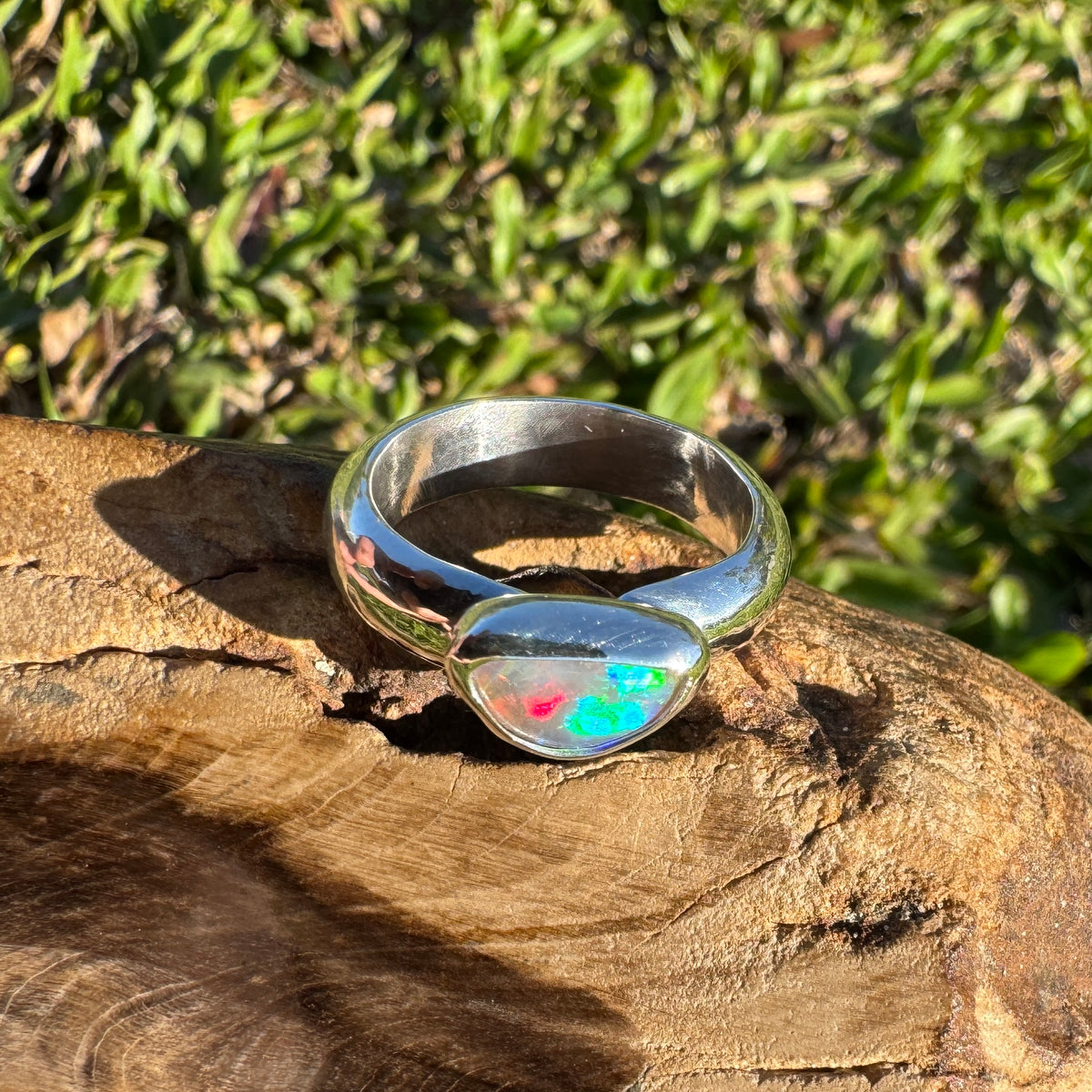 0.7ct Lightning Ridge Semi Black Opal Ring ~ 'Kangaroo Isle Spectrum' | 925 Sterling Silver | Solid Australian Opal