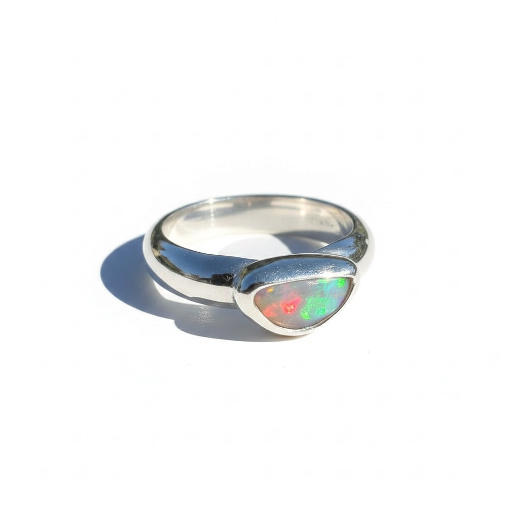 0.7ct Lightning Ridge Semi Black Opal Ring ~ 'Kangaroo Isle Spectrum' | 925 Sterling Silver | Solid Australian Opal