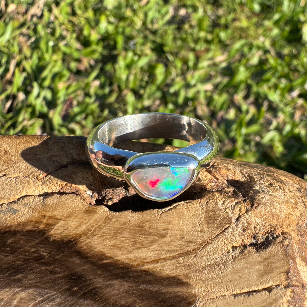 0.7ct Lightning Ridge Semi Black Opal Ring ~ 'Kangaroo Isle Spectrum' | 925 Sterling Silver | Solid Australian Opal