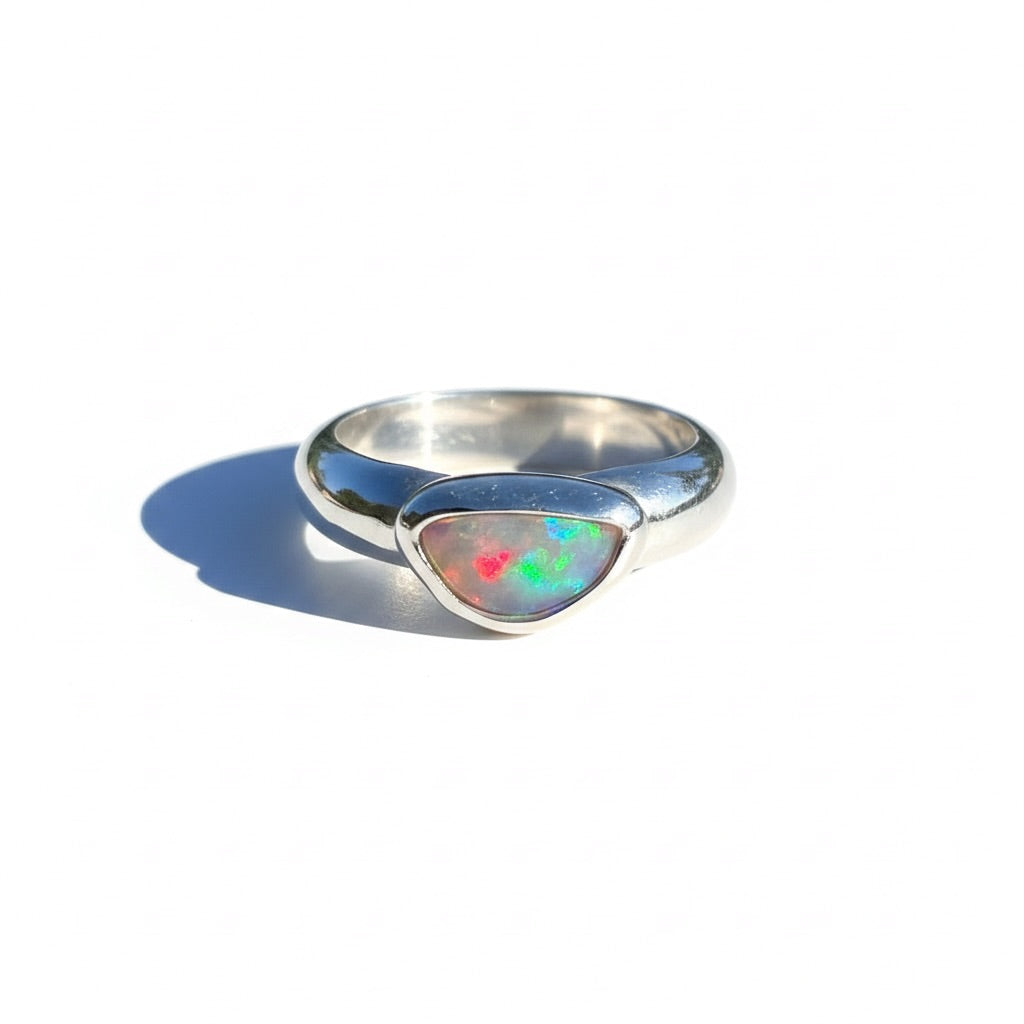 0.7ct Lightning Ridge Semi Black Opal Ring ~ 'Kangaroo Isle Spectrum' | 925 Sterling Silver | Solid Australian Opal
