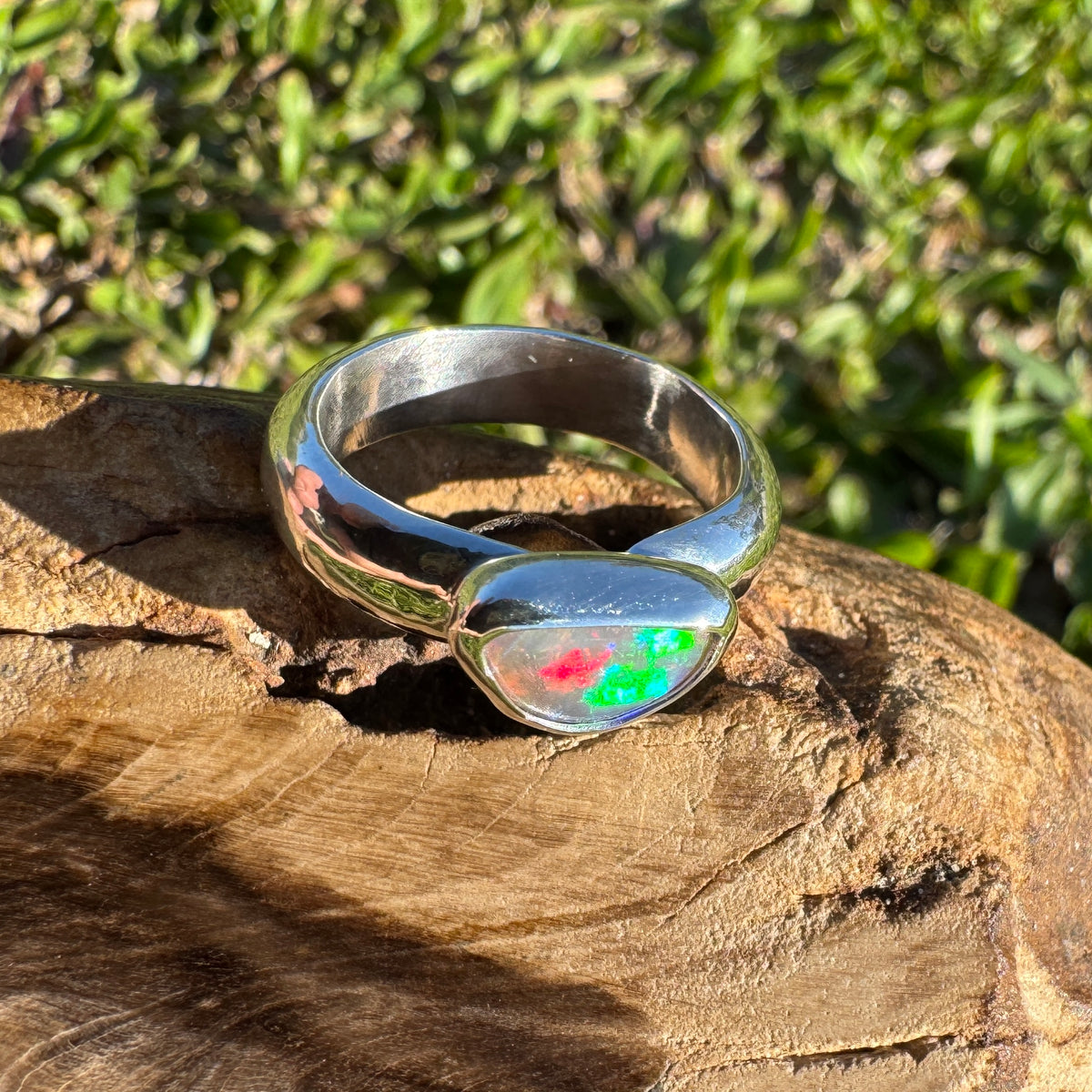 0.7ct Lightning Ridge Semi Black Opal Ring ~ 'Kangaroo Isle Spectrum' | 925 Sterling Silver | Solid Australian Opal