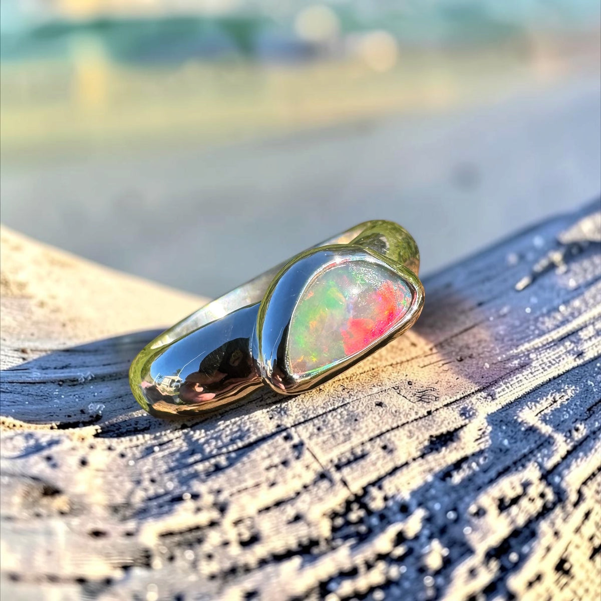 0.7ct Lightning Ridge Semi Black Opal Ring ~ 'Kangaroo Isle Spectrum' | 925 Sterling Silver | Solid Australian Opal