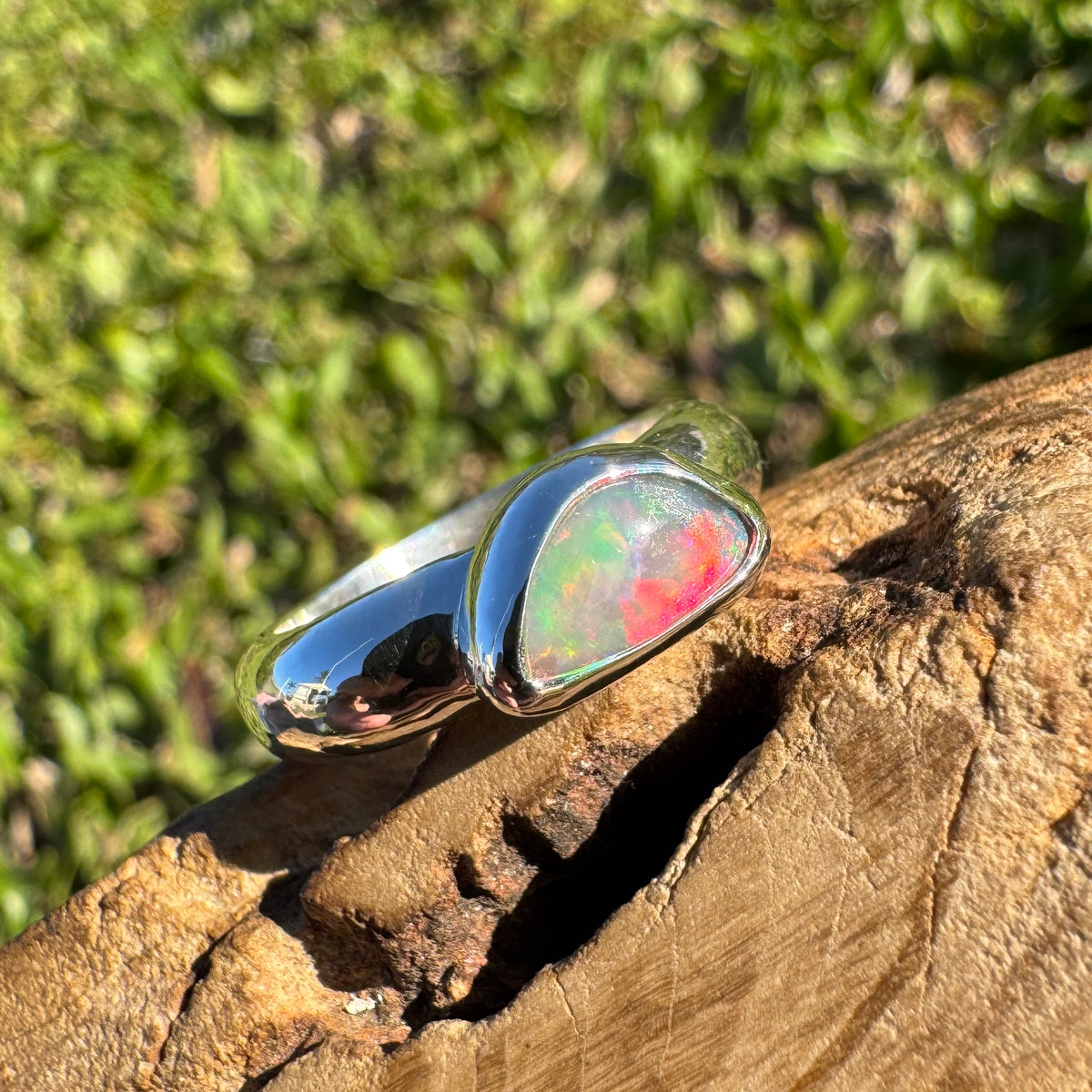 0.7ct Lightning Ridge Semi Black Opal Ring ~ 'Kangaroo Isle Spectrum' | 925 Sterling Silver | Solid Australian Opal