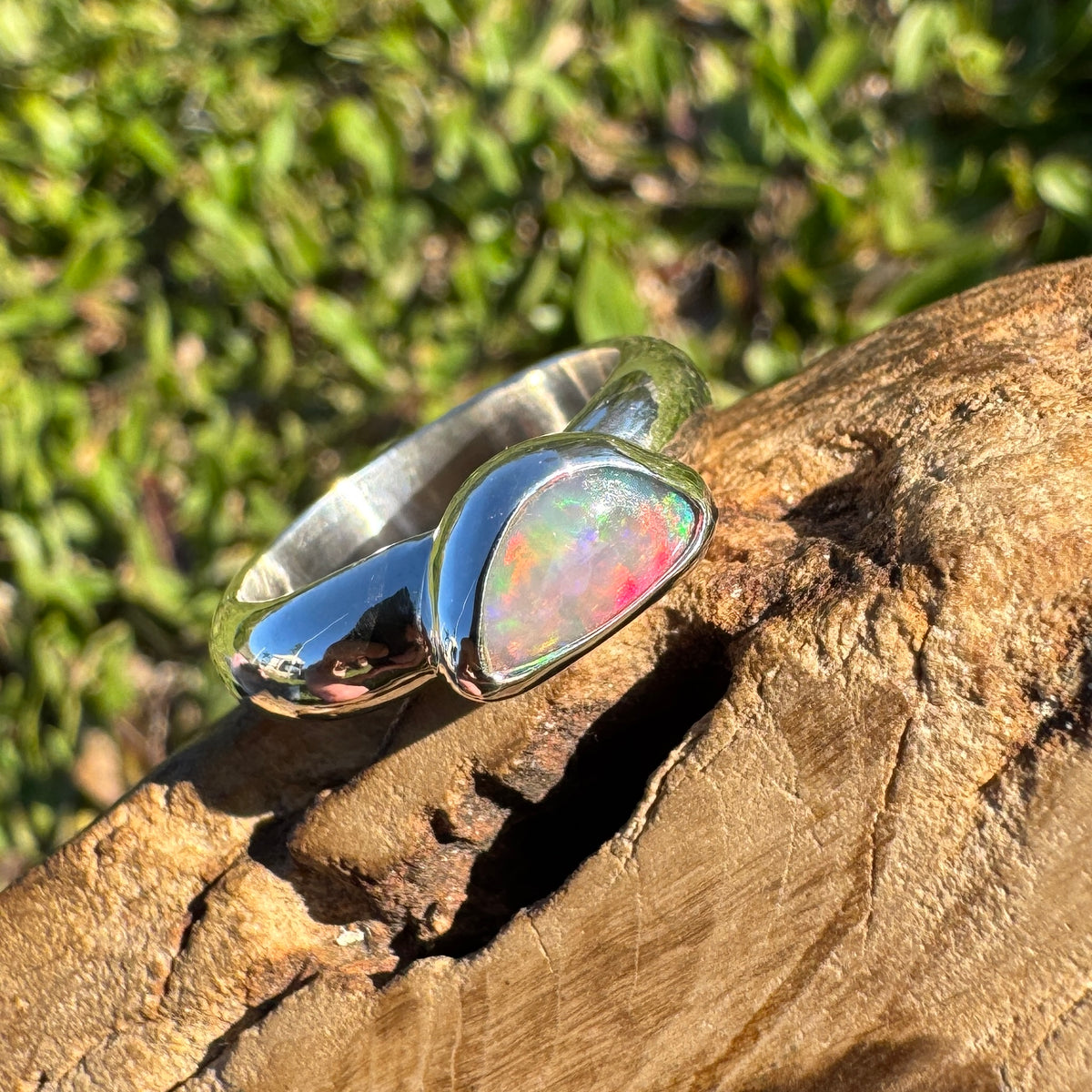 0.7ct Lightning Ridge Semi Black Opal Ring ~ 'Kangaroo Isle Spectrum' | 925 Sterling Silver | Solid Australian Opal